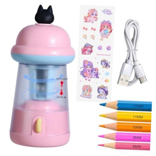 Rechargeable Electric Pencil Sharpener, 6-12mm Auto in & Out Fully Pink