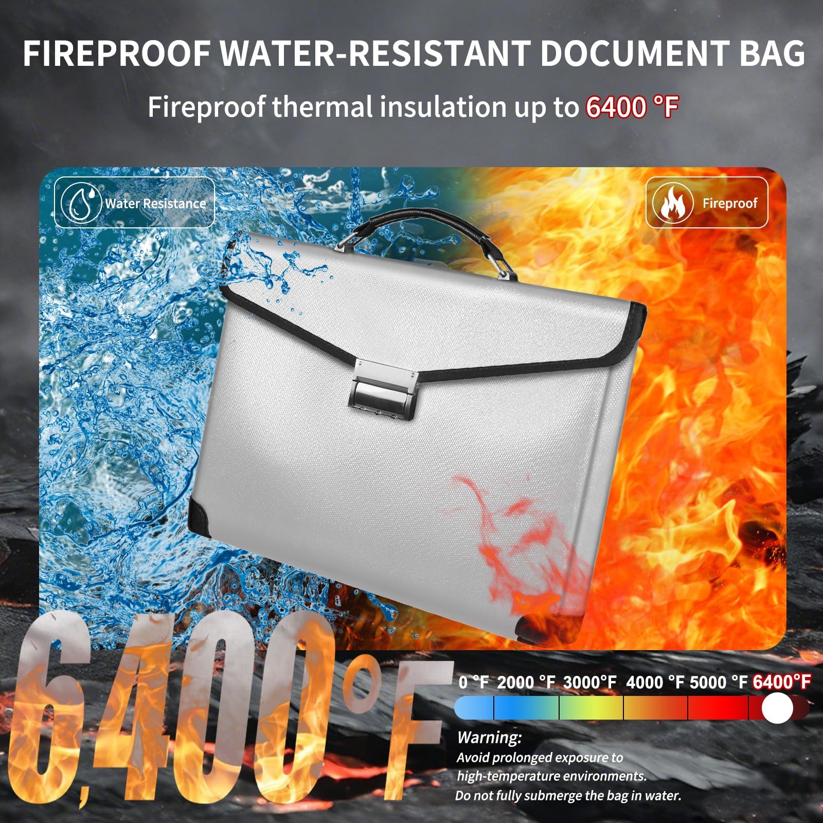 Fireproof Document Bag, 14.5" X11" X2.5", Silver