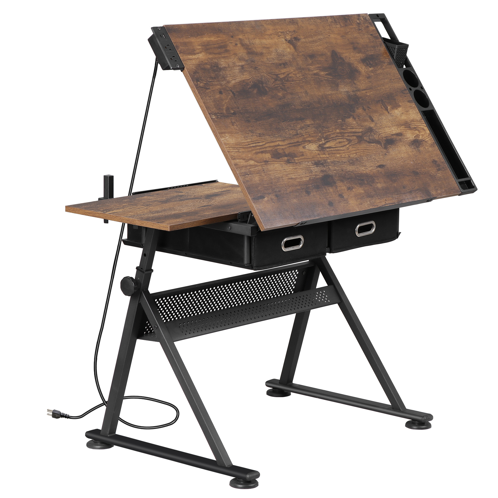 Drafting Table Artist Desk Drawing Table Adjustable Tabletop with Outlet Retro