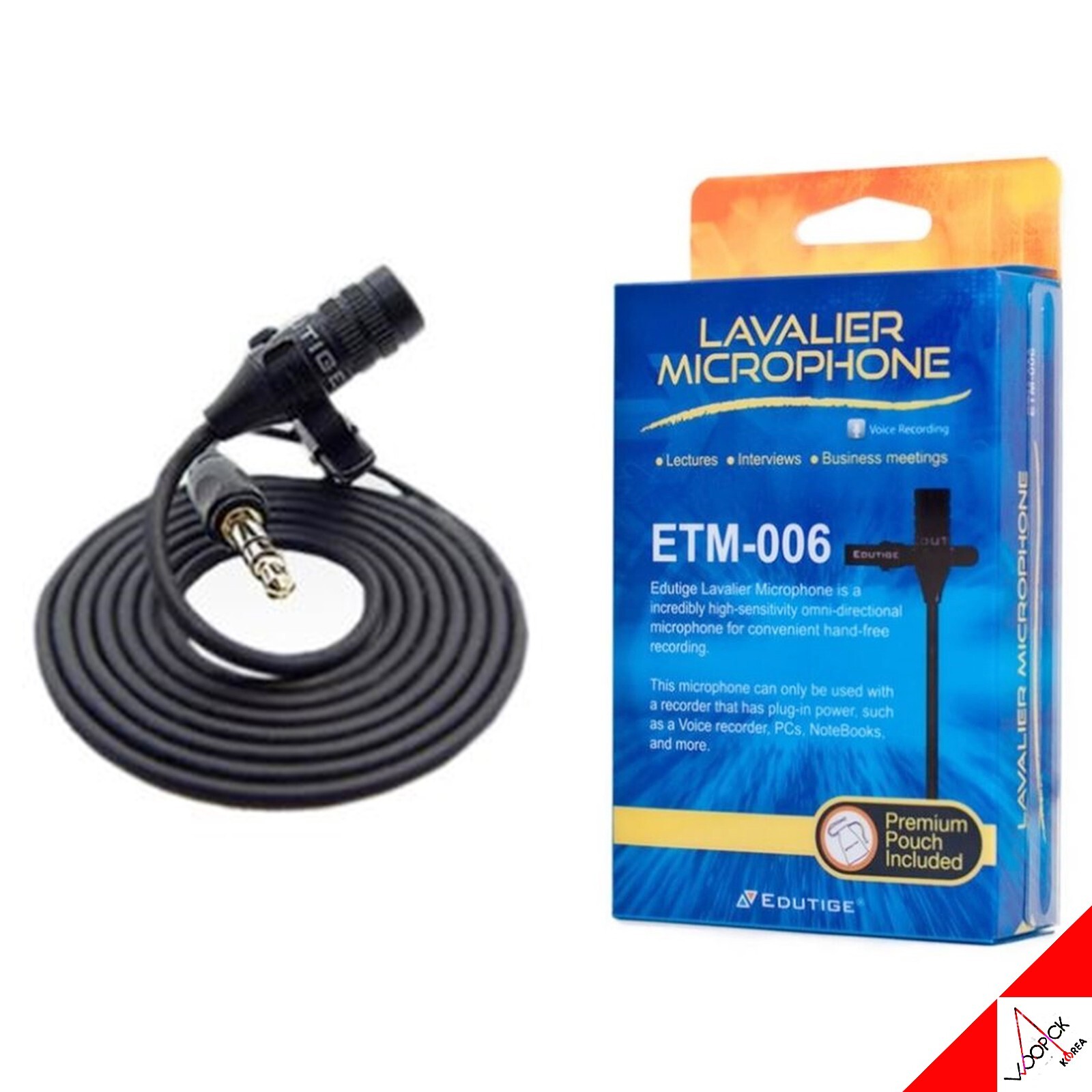 EDUTIGE High Sensitivity Lavalier Microphone ETM-006 Digital Voice Recorders