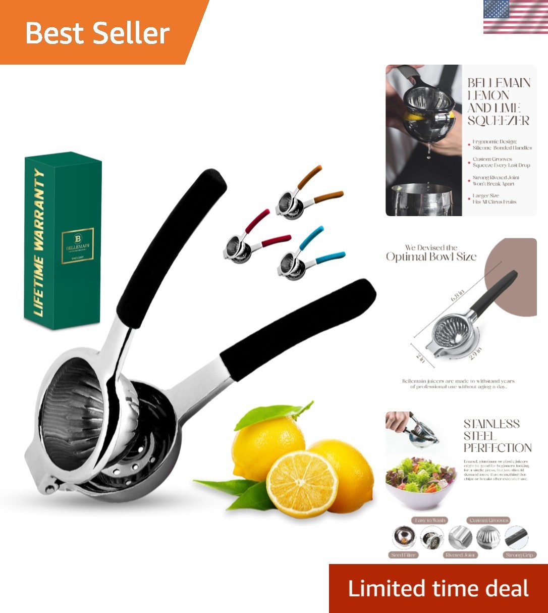 Stainless Steel Lemon Squeezer and Lime Press - Heavy Duty Manual Citrus Juicer