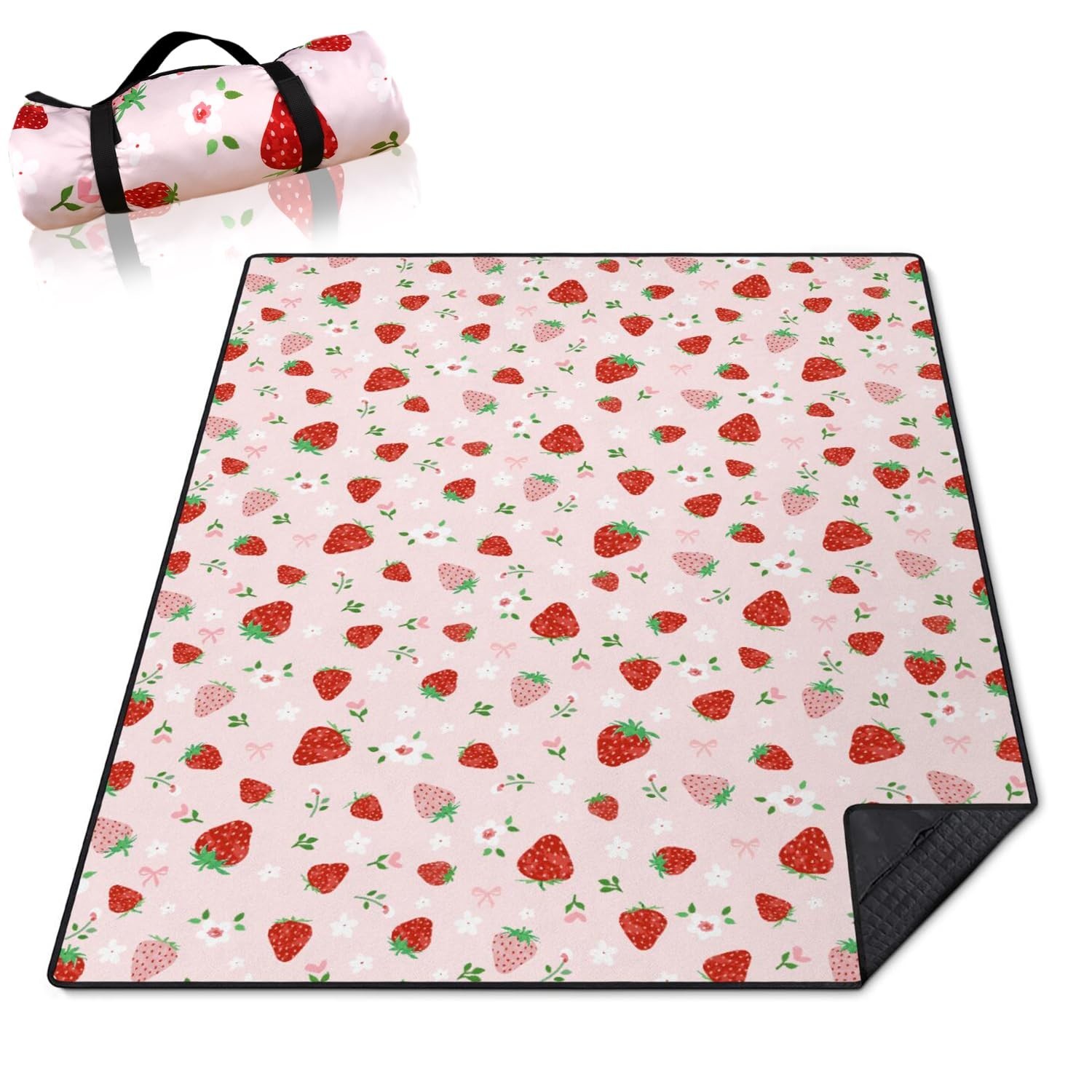 Strawberry Bow Picnic Blankets Waterproof Foldable, 60’‘x80'' Portab