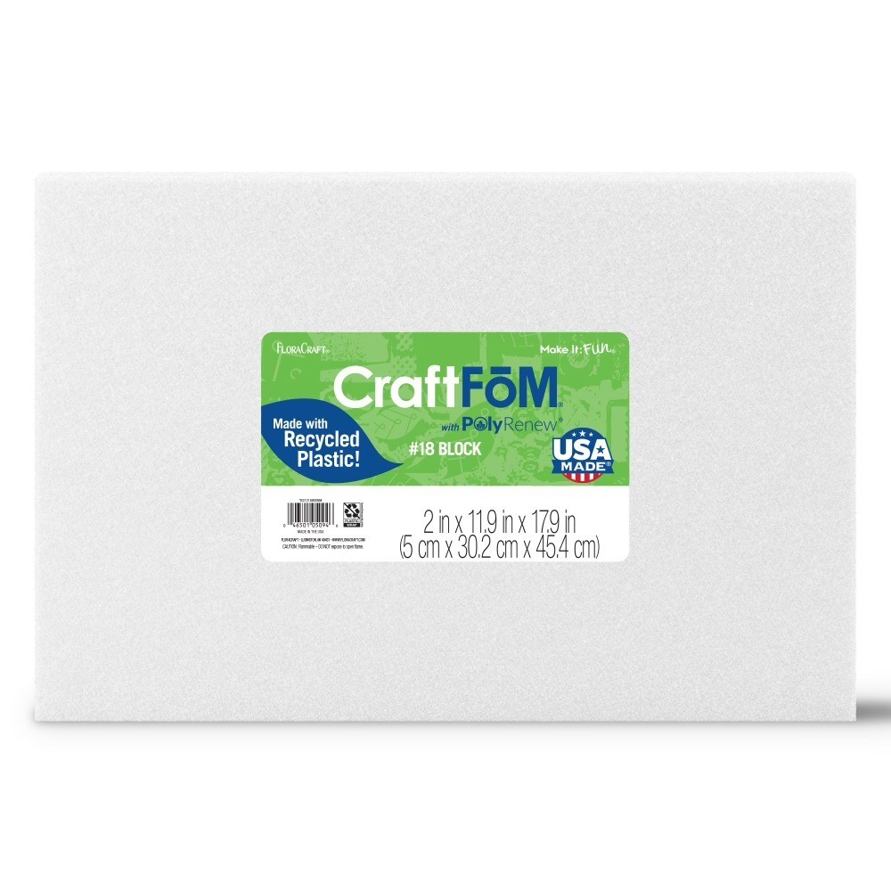 White Crafting Foam Block for DIY Projects and Modeling 2 x 11.9 x 17.9 Inches