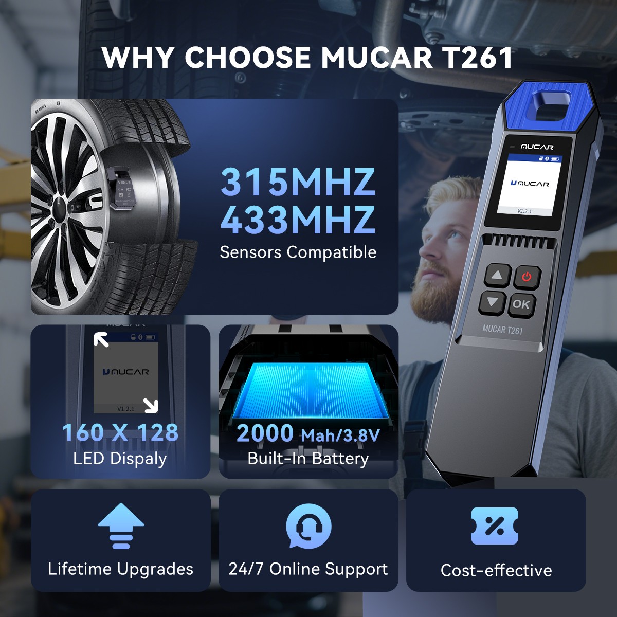 MUCAR T261 TPMS Relearning Activation Tire Pressure Sensor Programming For 892BT