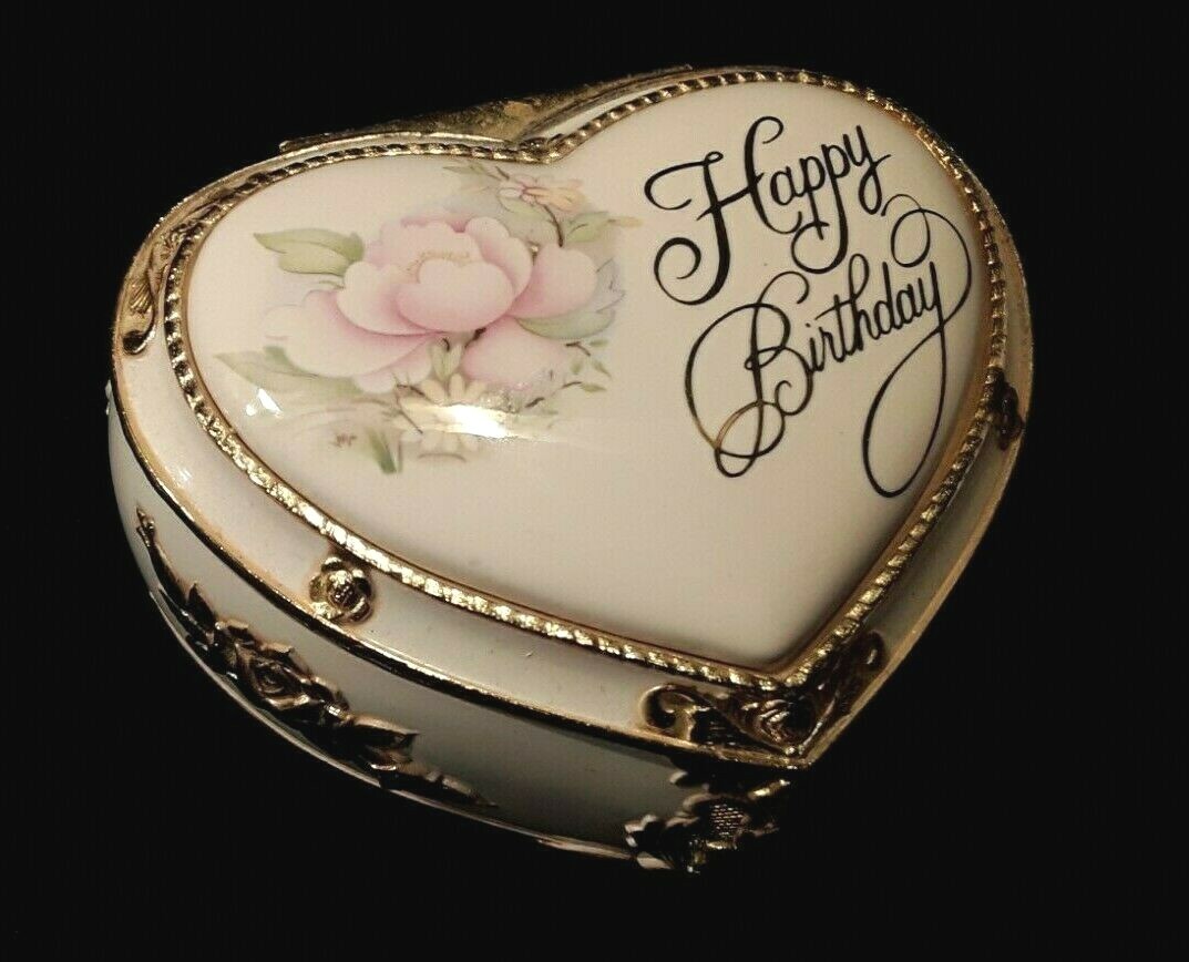 Metal Heart Box with Happy Birthday and rose top