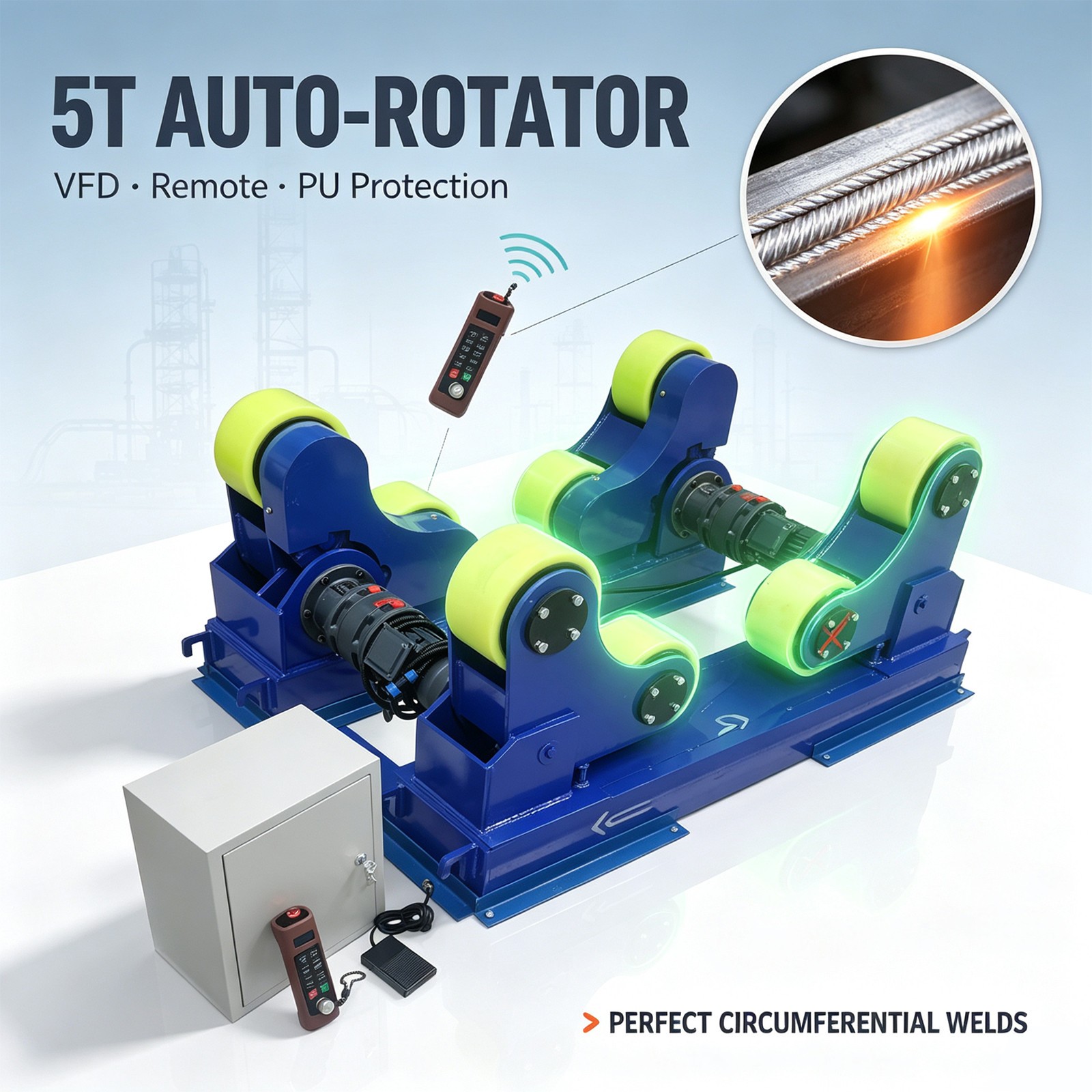 5T Welding Rotator, Turning Roller, Positioner, Self-Adjusting w/ Remote Control