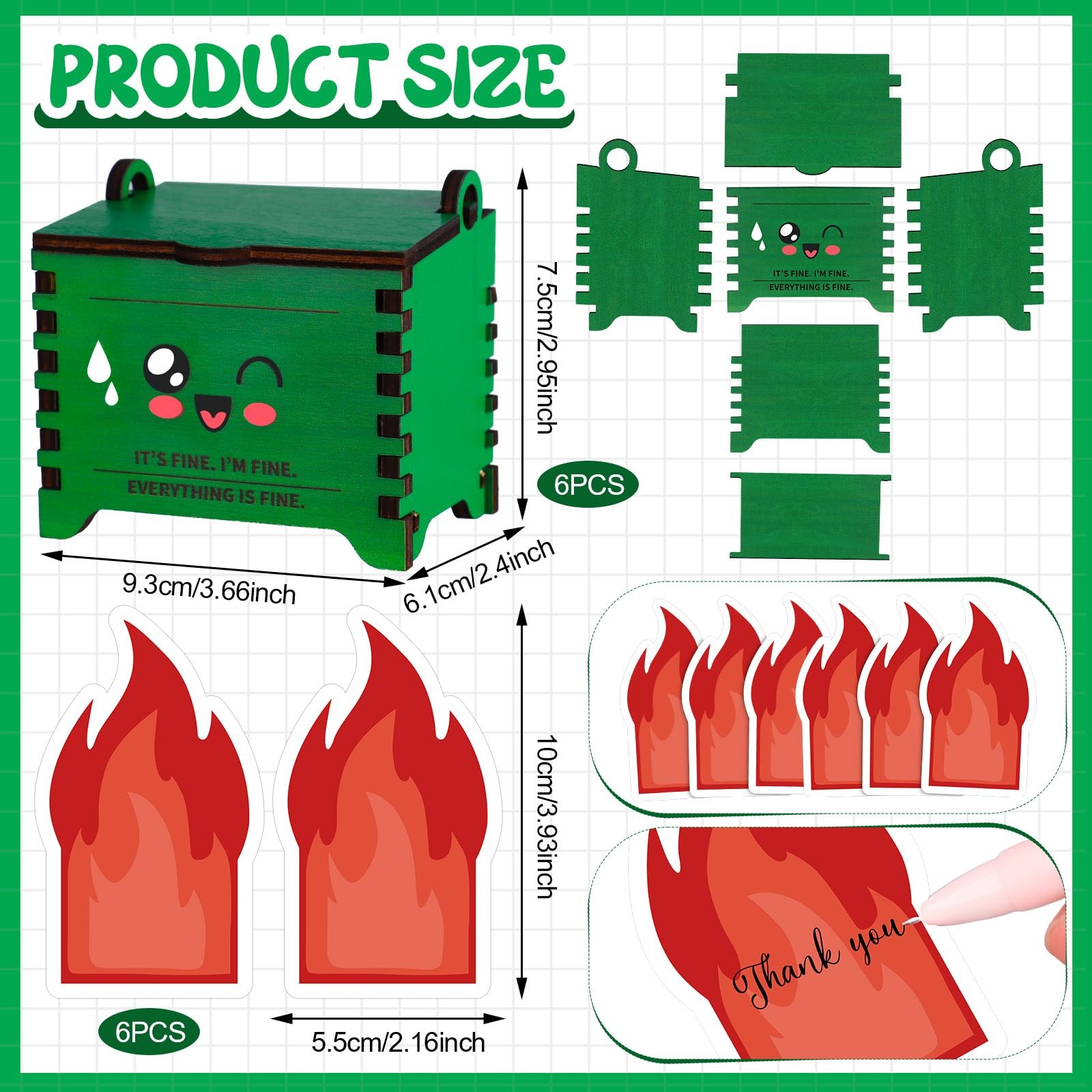 Dumpster Pencil Holders for Desk with Flame Note Cards Tiny Recycle Bin Penci...