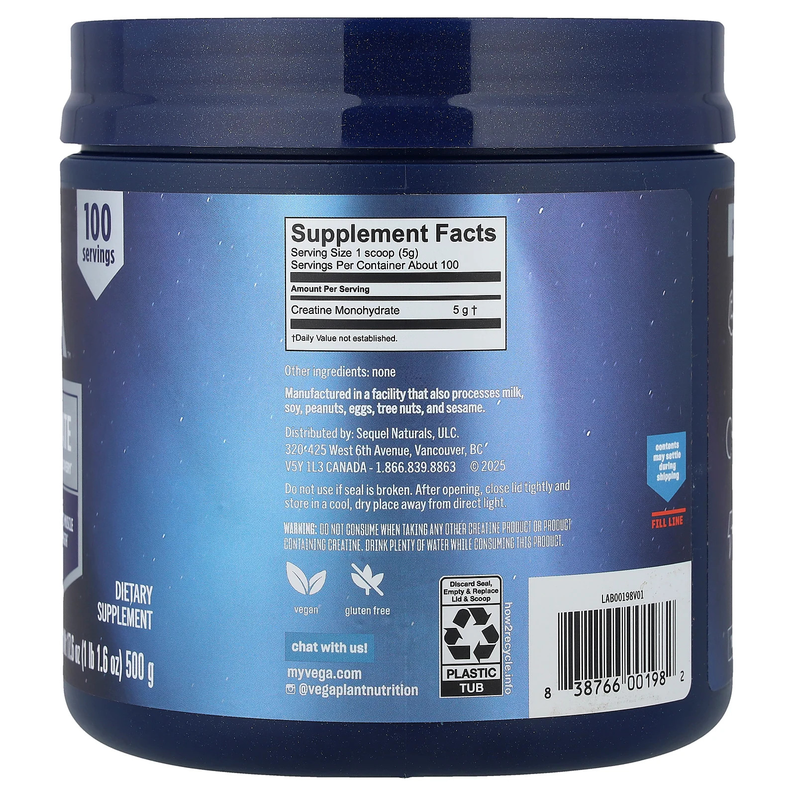 Creatine Monohydrate, Unflavored, 1 lb 1.6 oz (500 g)