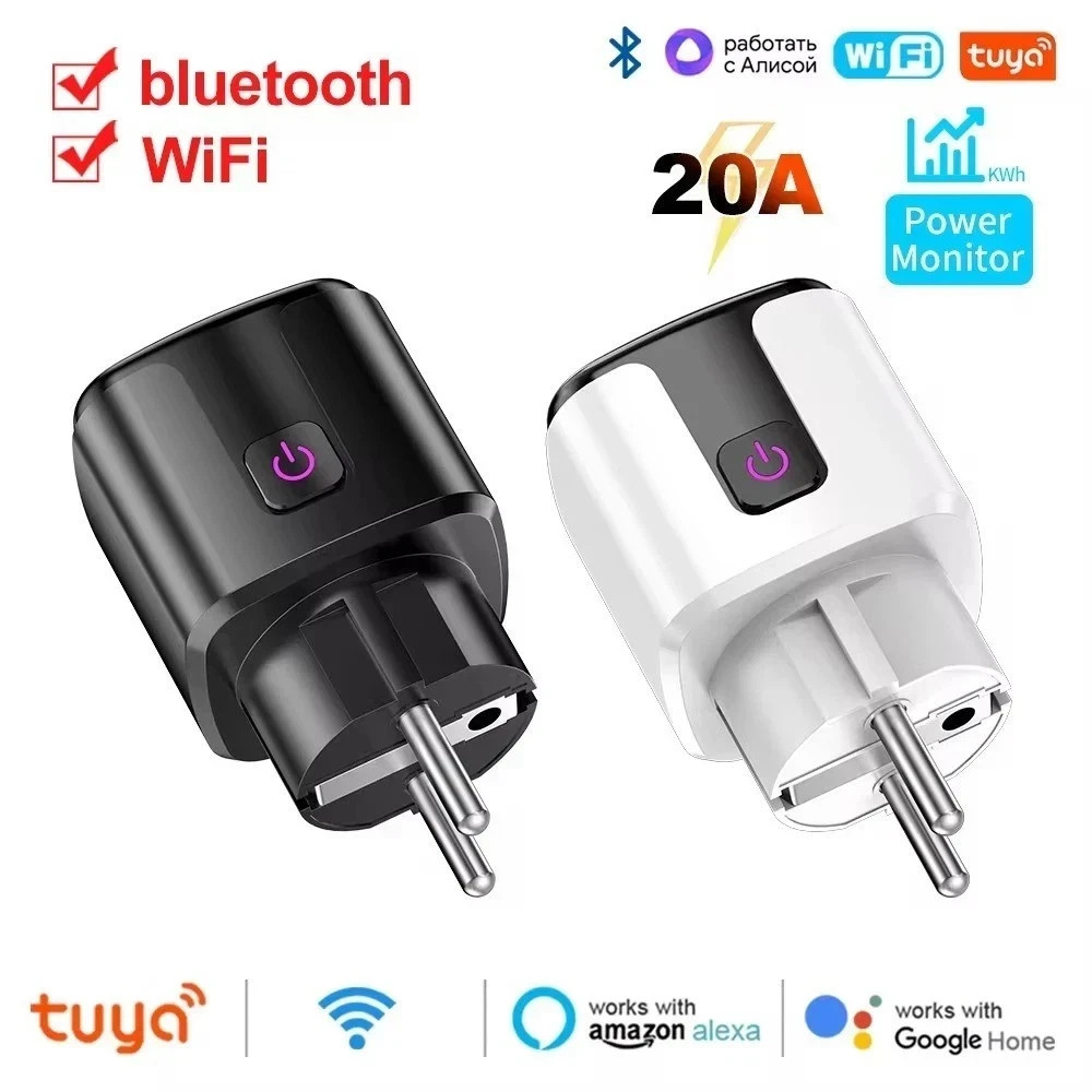 20A Tuya WiFi Smart Plug EU Power Monitor Outlet Alexa Google