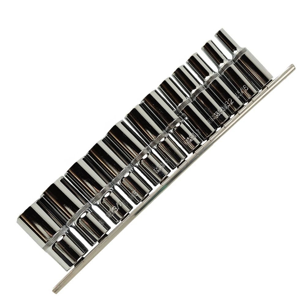 12pc 3/8" Dr 6pt Deep Sae Sockets On Rail DS1305
