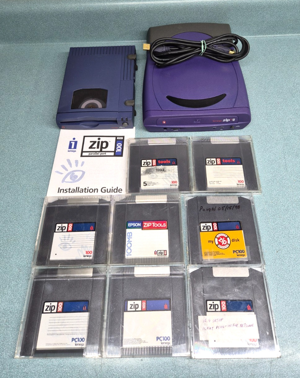Iomega Vintage Drive Lot - Zip 100 & ZipCD 650 w/(4) Disks & (4) Tools UNTESTED