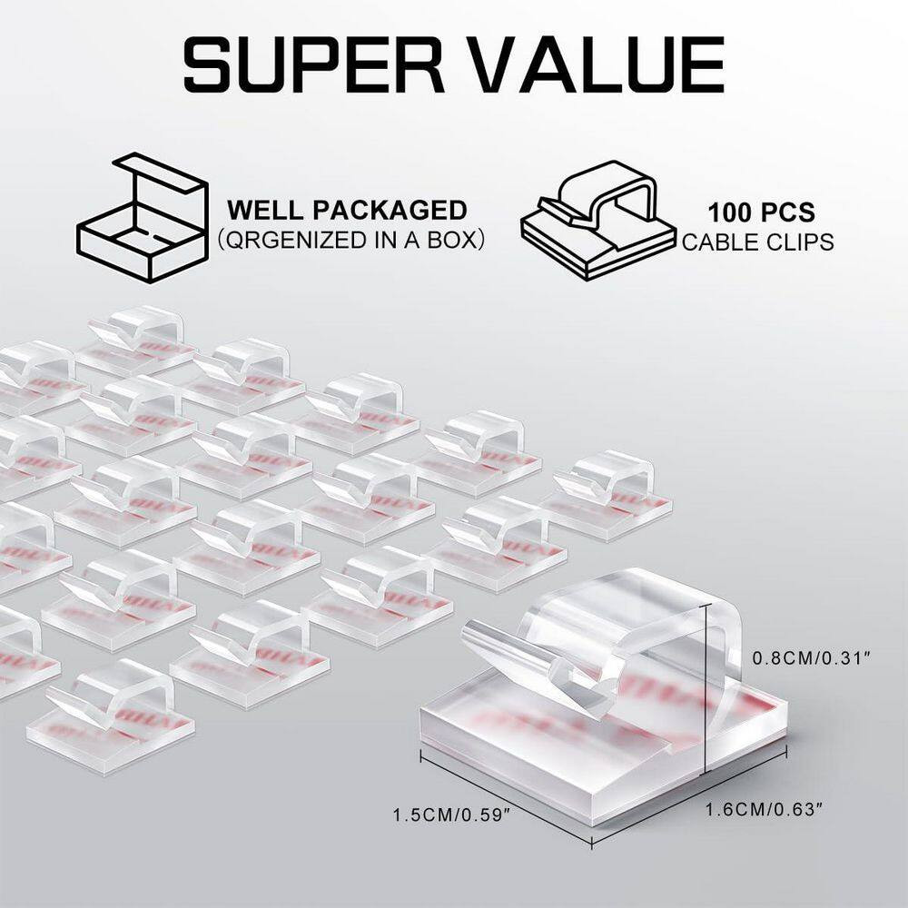 Cable Management Clips Small Adhesive Wire Holders Clear 100 Pieces for Desk Wal