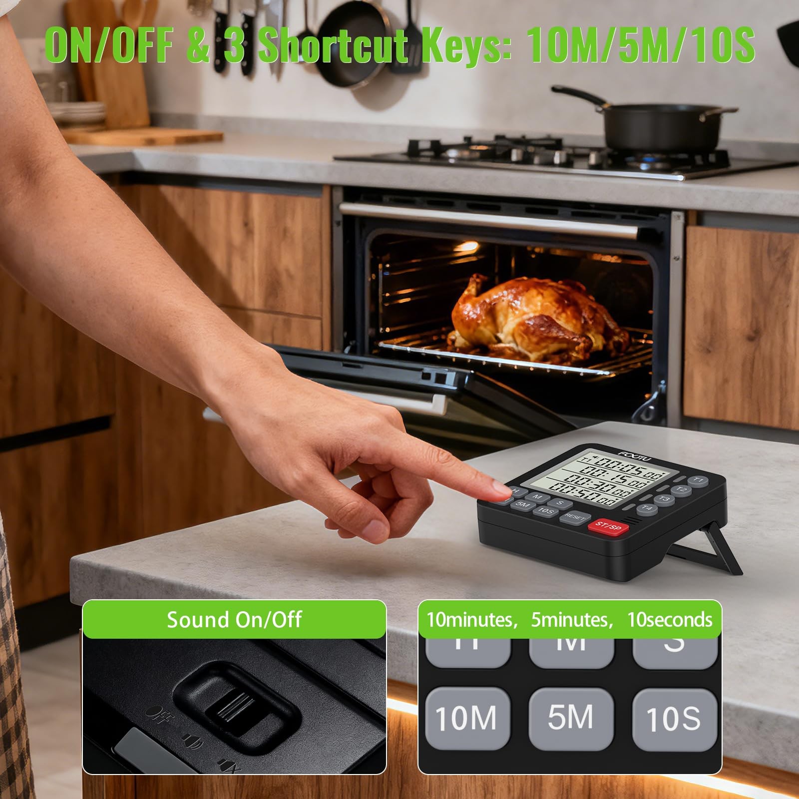 4 Channel Kitchen Timer Magnetic Countdown Cooking Multi Food Loud Alarm Large D
