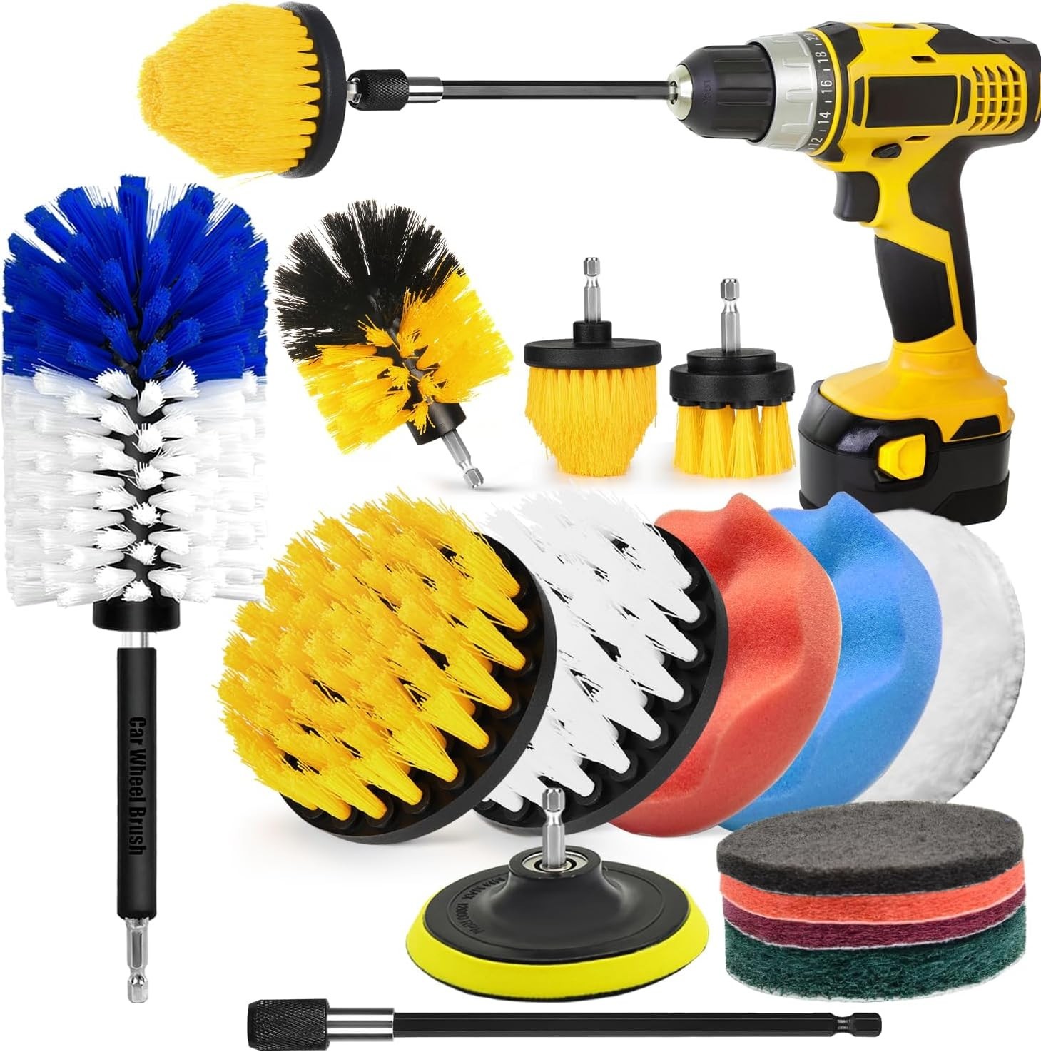 Juego de 15 cepillos de taladro para limpieza Kit de esponja con accesorio prolo