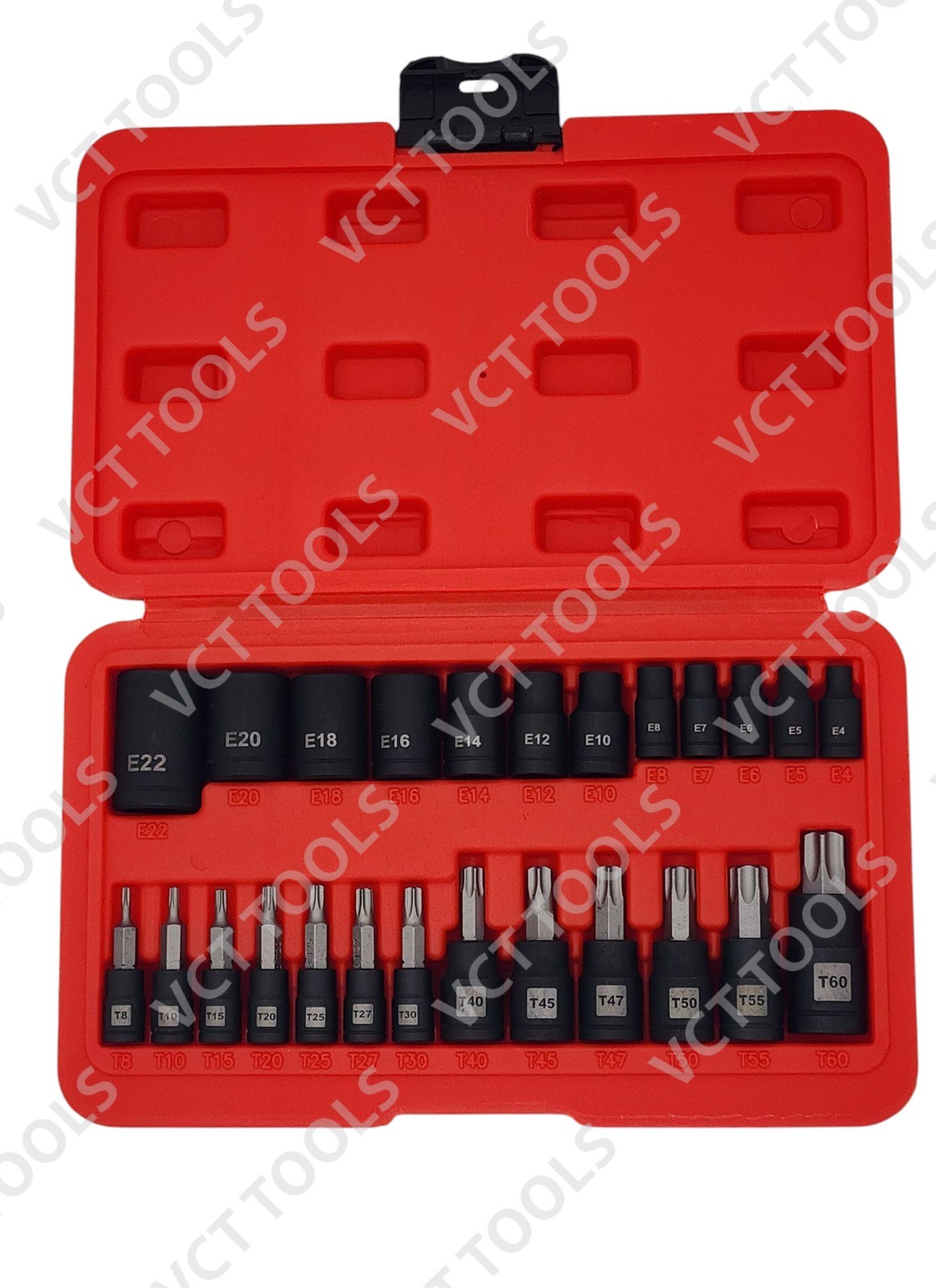 25pc Master Torx Socket and Impact E-Torx Socket Set, T8-T60 & E4-E22
