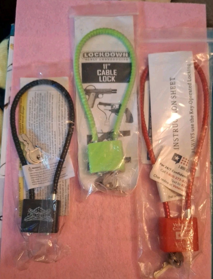 Lot of 3 Firearm Cable Locks / Gun Locks /NOS-w/2 Keys Each.