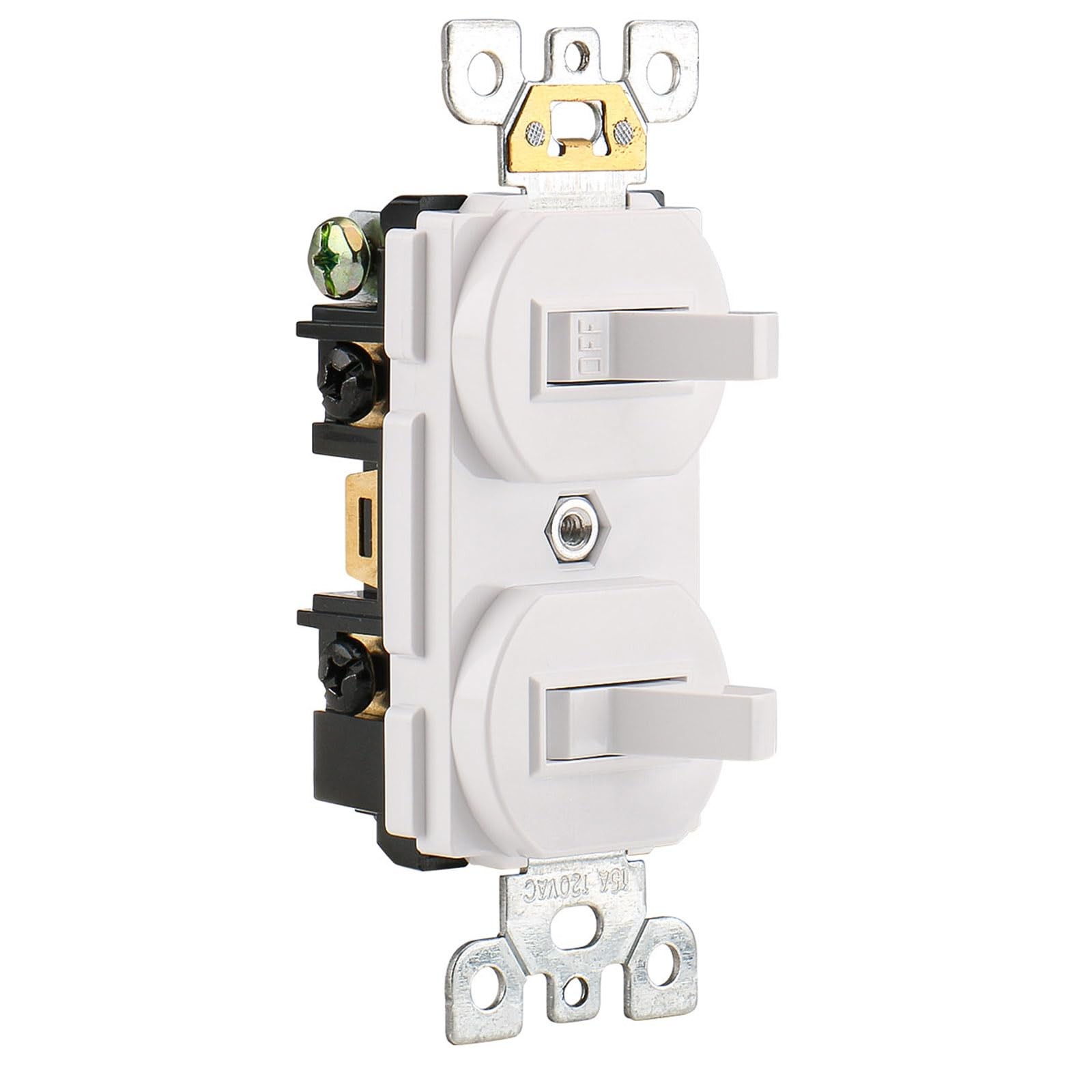 Wengart Double Toggle Light Switch,15 Amp AC120 Volt,Residential Grade White