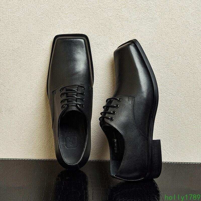 British Men Leather Lace Up Square Toe Shoes Dress Business Casual Party Oxfords
