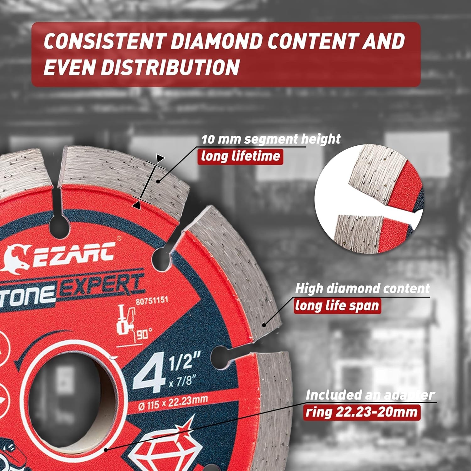 Stone Master 4.5" Segmented Diamond Blade – Fast, Precise Cutting for Masonry...