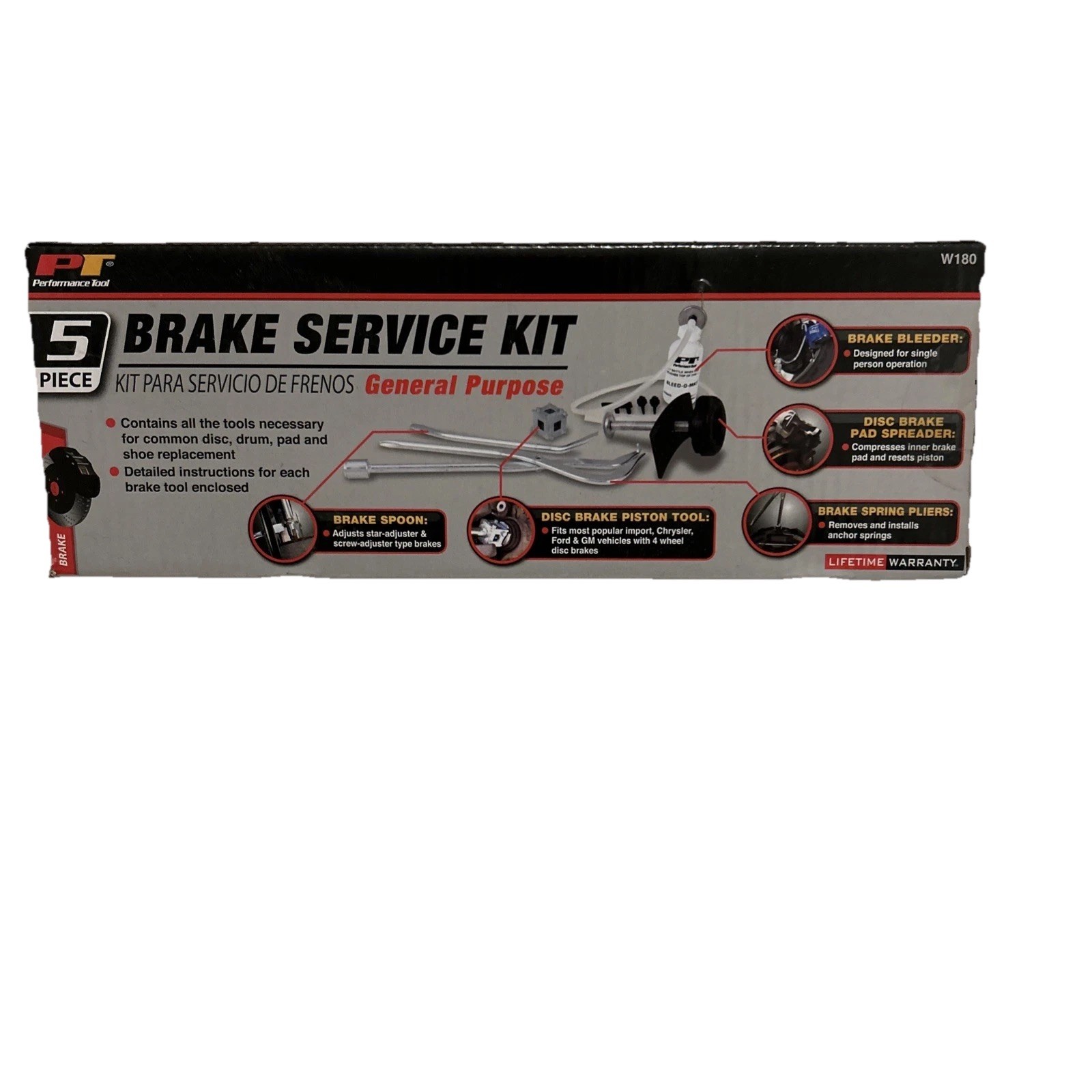 PERFORMANCE TOOL W180 GENERAL PURPOSE 5 PIECE BRAKE SERVICE KIT