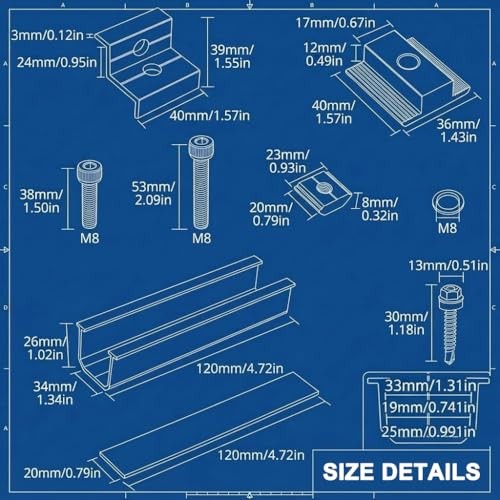 Solar Panel Mounting Kit for Thickness 1.18"/1.38" Panels, with 4pcs-panel