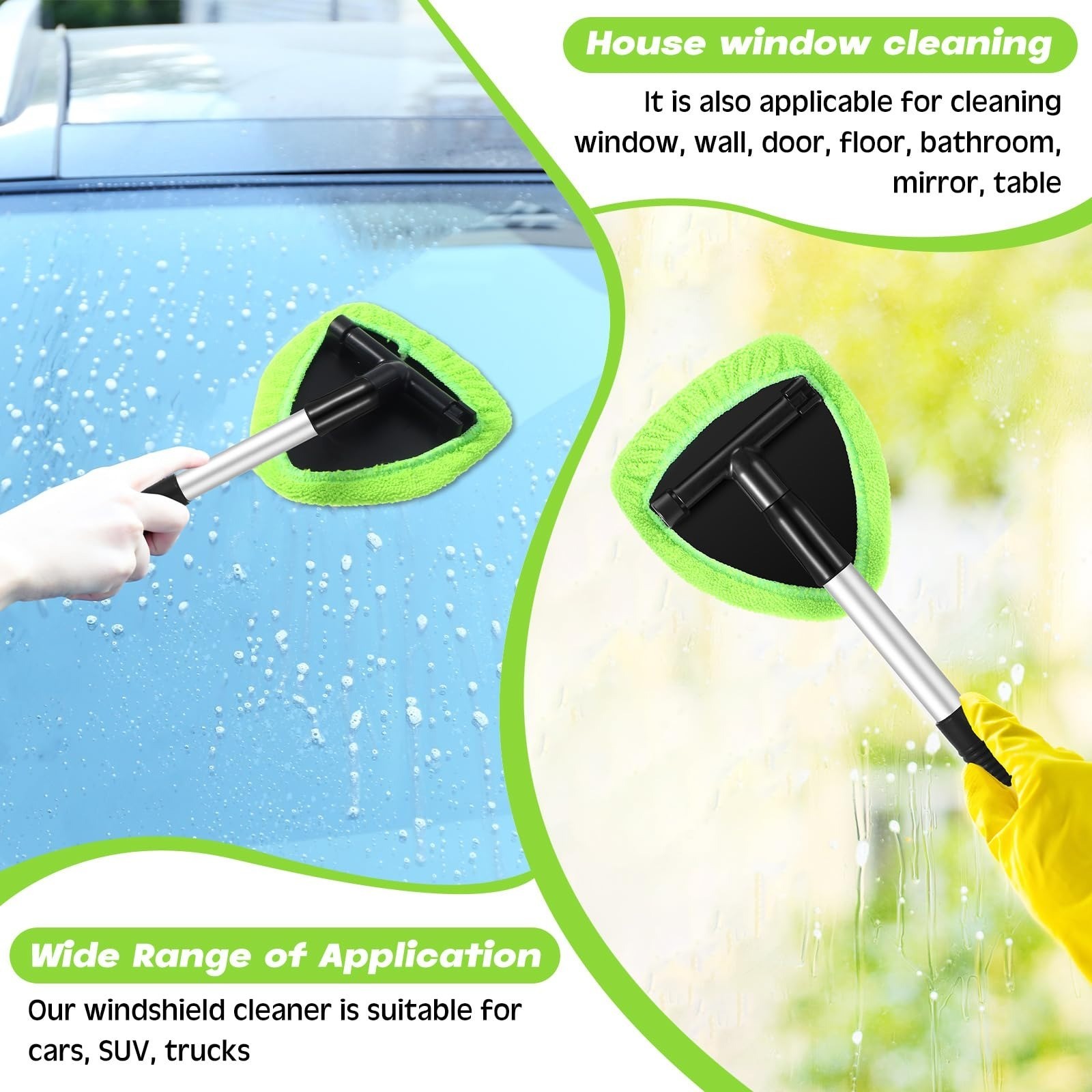 2 Pack Window Windshield Cleaning Tool Microfiber Car Wiper Cleaner Glass Brush