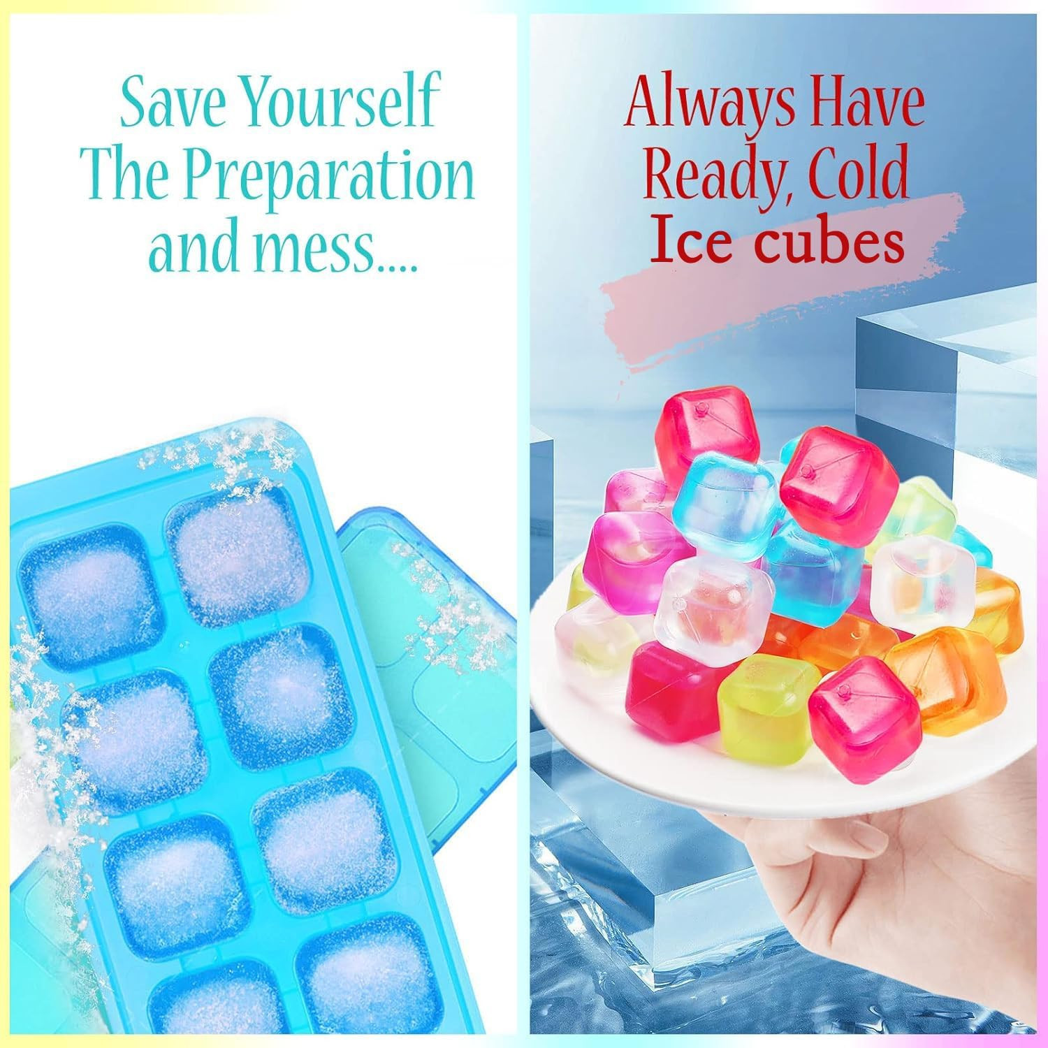 60Pcs Reusable Ice Cubes - Colorful Plastic, Non-Diluting Square Cubes for Drink