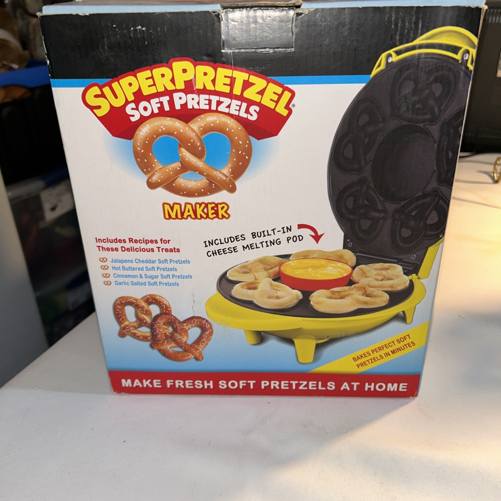 SUPER PRETZEL Soft Pretzels MAKER With Cheese Warmer-Used Once