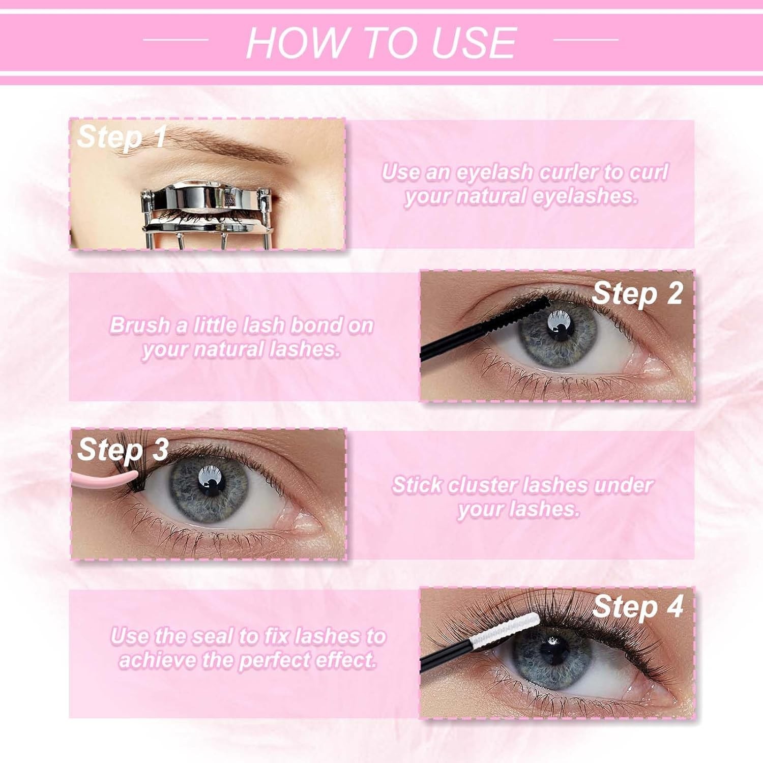 Individual D Curl Eyelash Clusters - Easy Home Application for Stunning Eyes