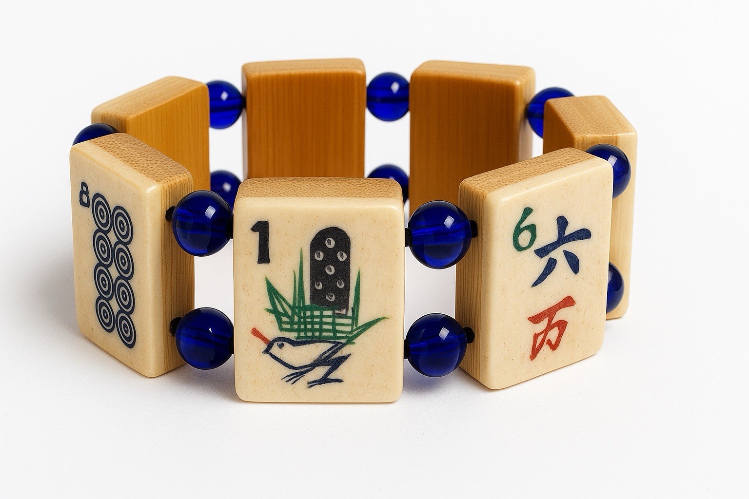 Vintage Bone & Bamboo Tile Mah Jongg Bracelet