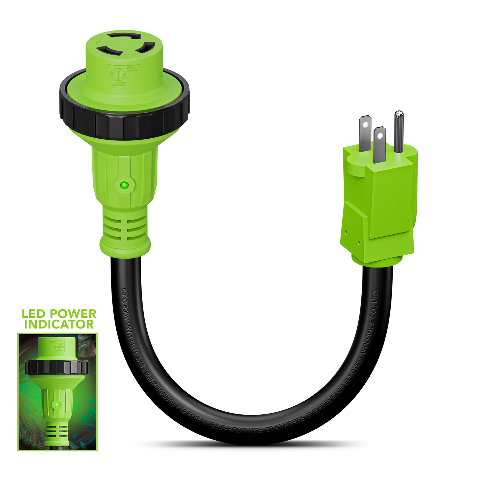 NEW Marine 30 amp female to 15 amp male 125v Shore Power Pigtail Boat Adapter