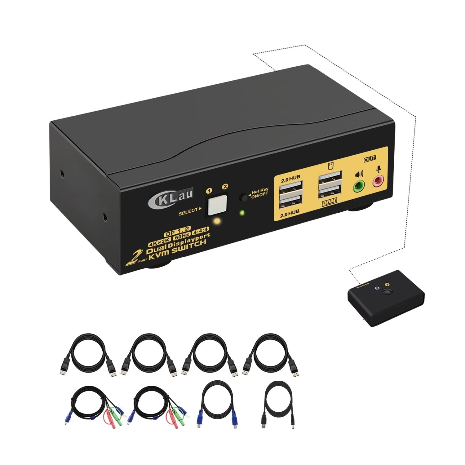 CKLau 4K@60Hz 2 Port Dual Monitor KVM Switch Displayport with Audio, USB 2.0 ...