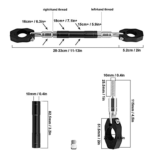 22mm Handlebar Crossbar, Universal 7/8in Adjustable, Black Aluminum black
