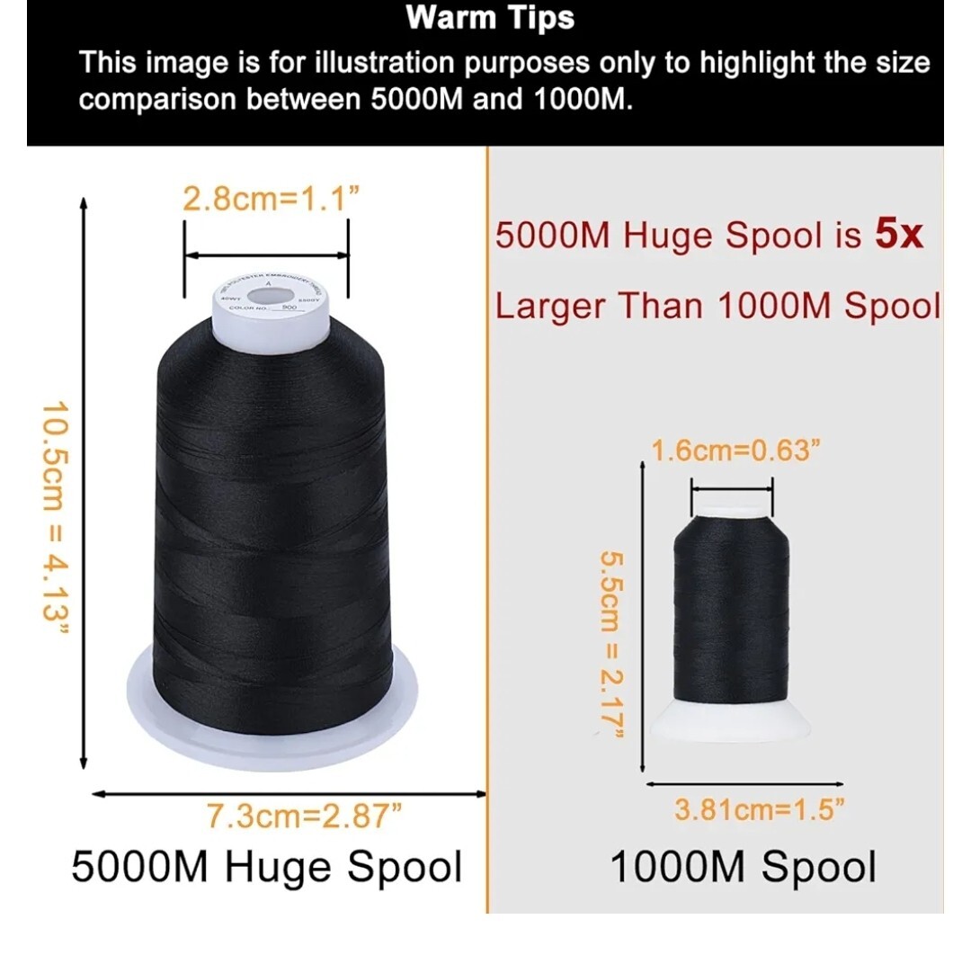 Simthread Embroidery Thread 5500 Yards White 001, 40wt 100% Polyester for...