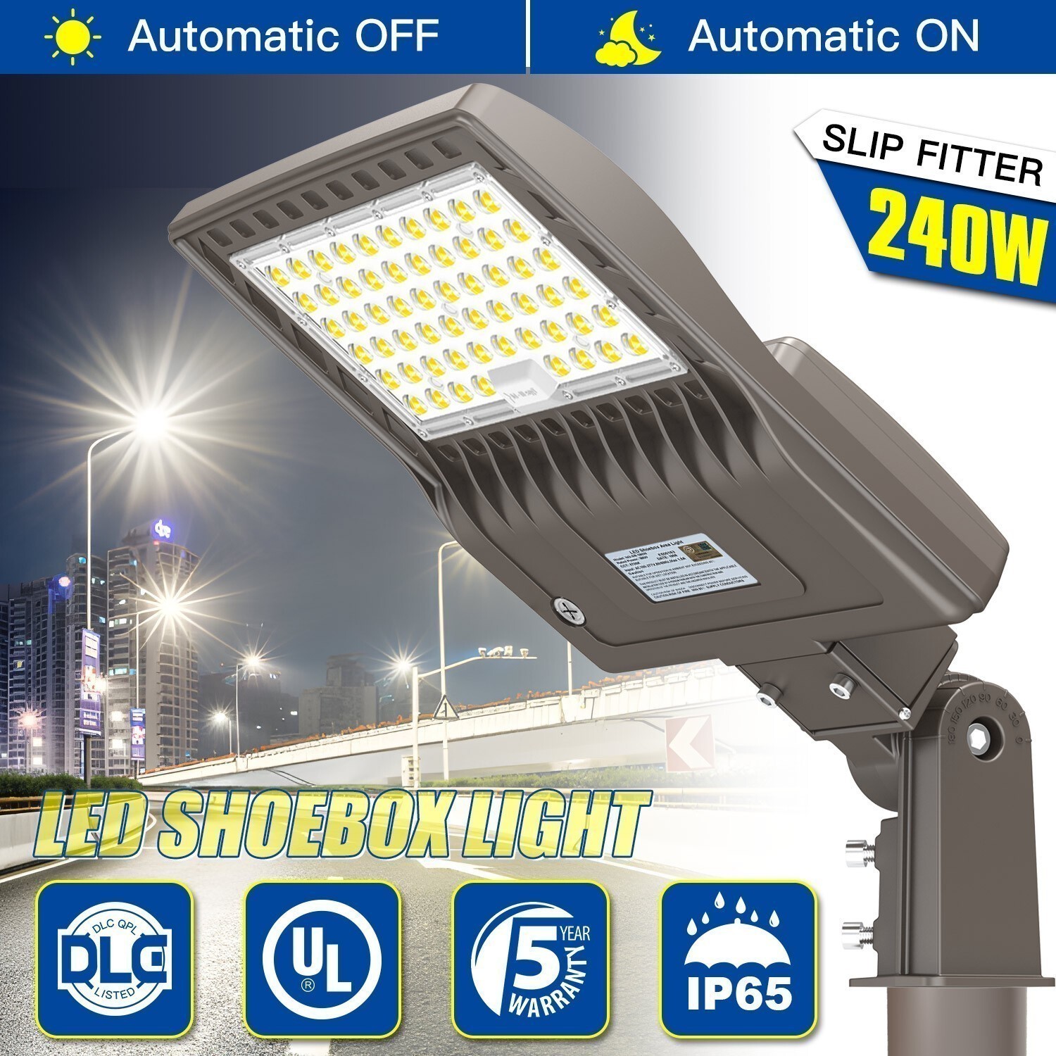 240W LED Shoebox Light Dusk to Dawn Commercial Street Parking Lot Pole Fixtures