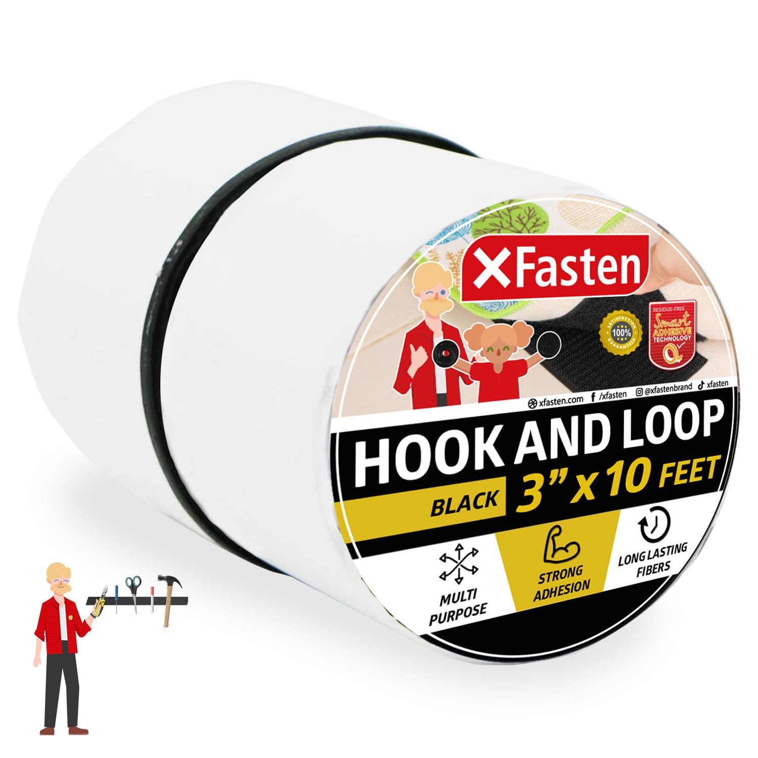 Hook and Loop Tape, Black, 3-in x 10-Ft Wide Strips with Adhesive Heavy Duty,...