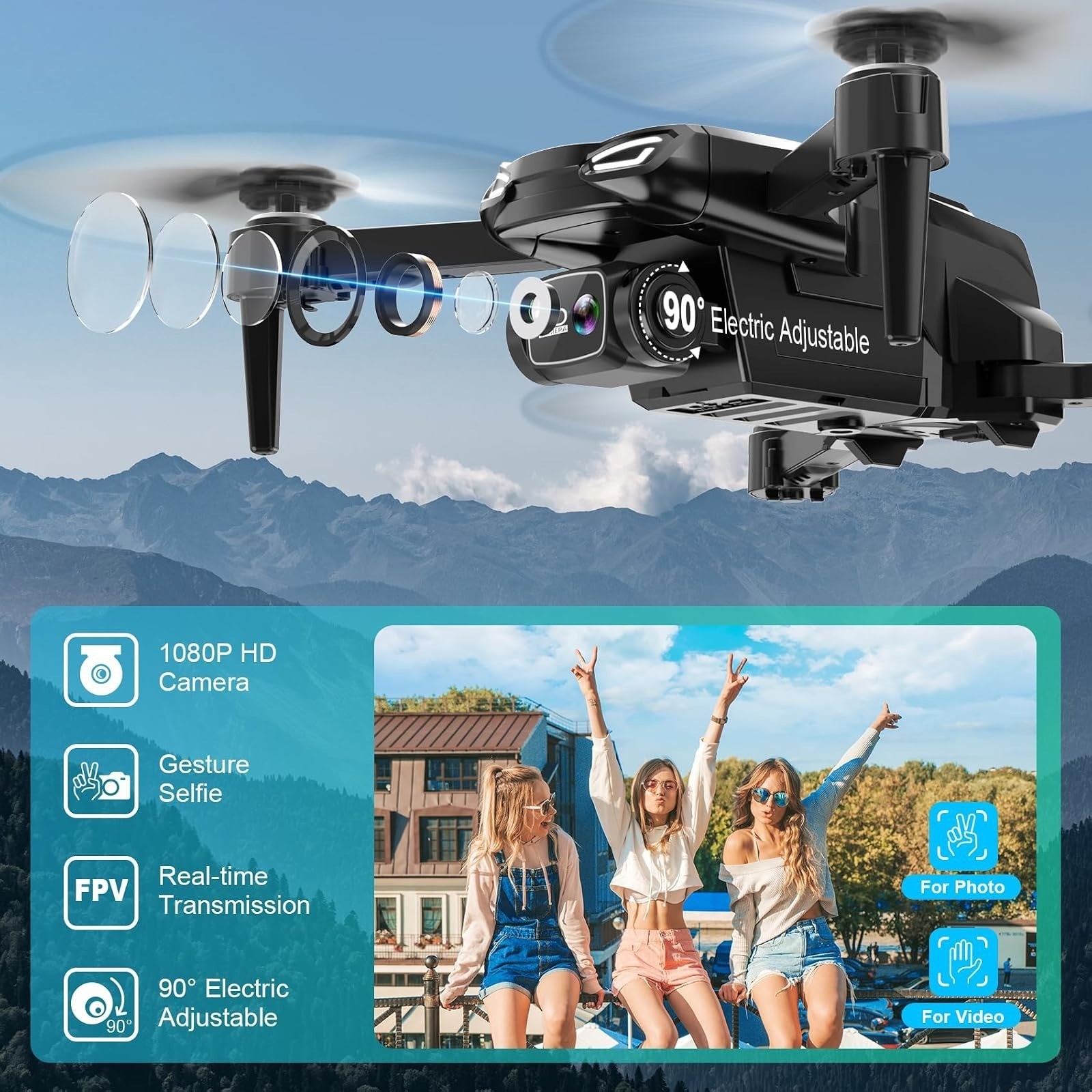 Dazlen Foldable Quadcopter Drone with 1080P Camera for Beginners