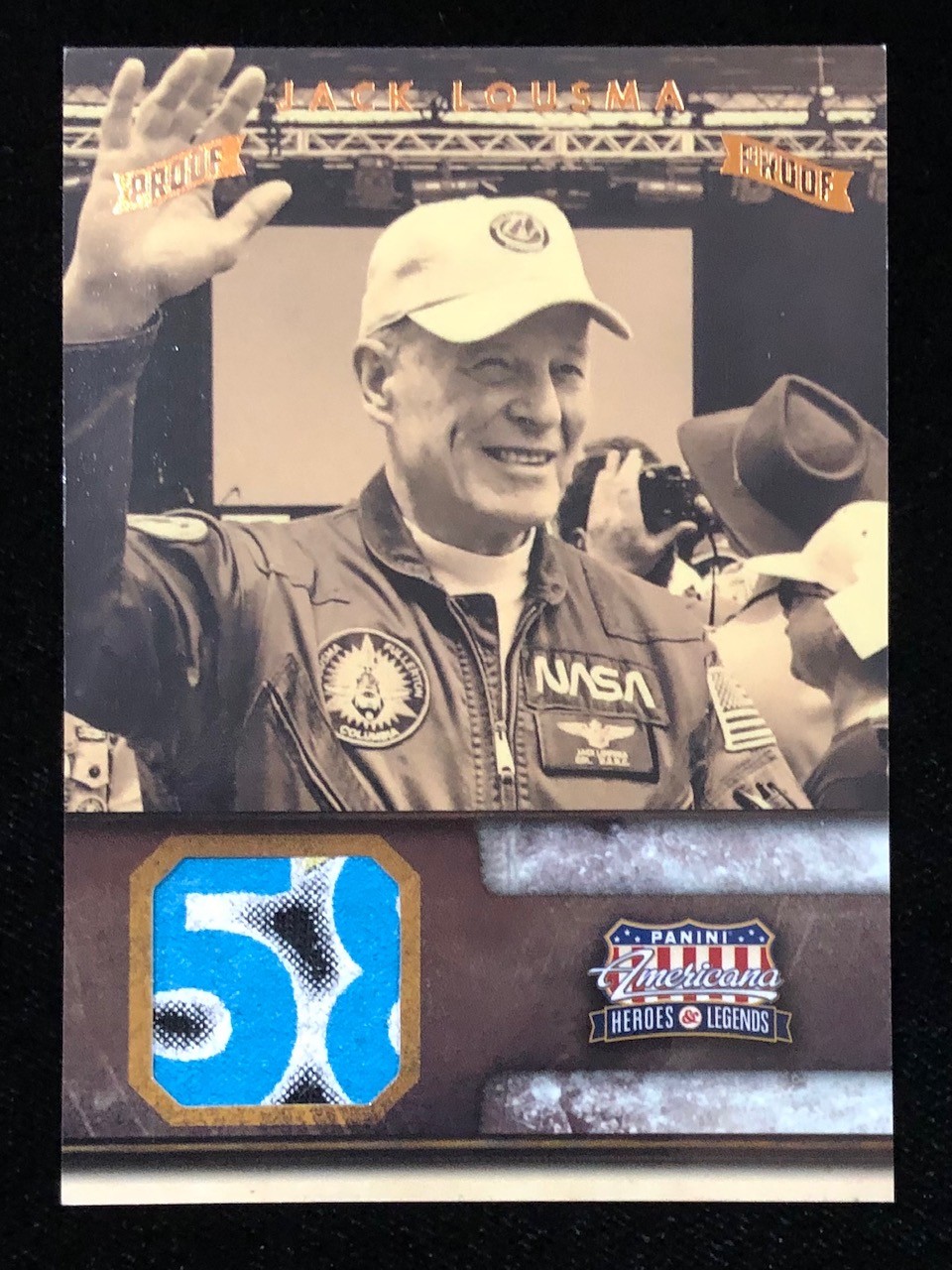 JACK LOUSMA PROJECT SKYLAB 2012 PANINI 3 COLOR WORN SWATCH RELIC PROOF 05 / 99