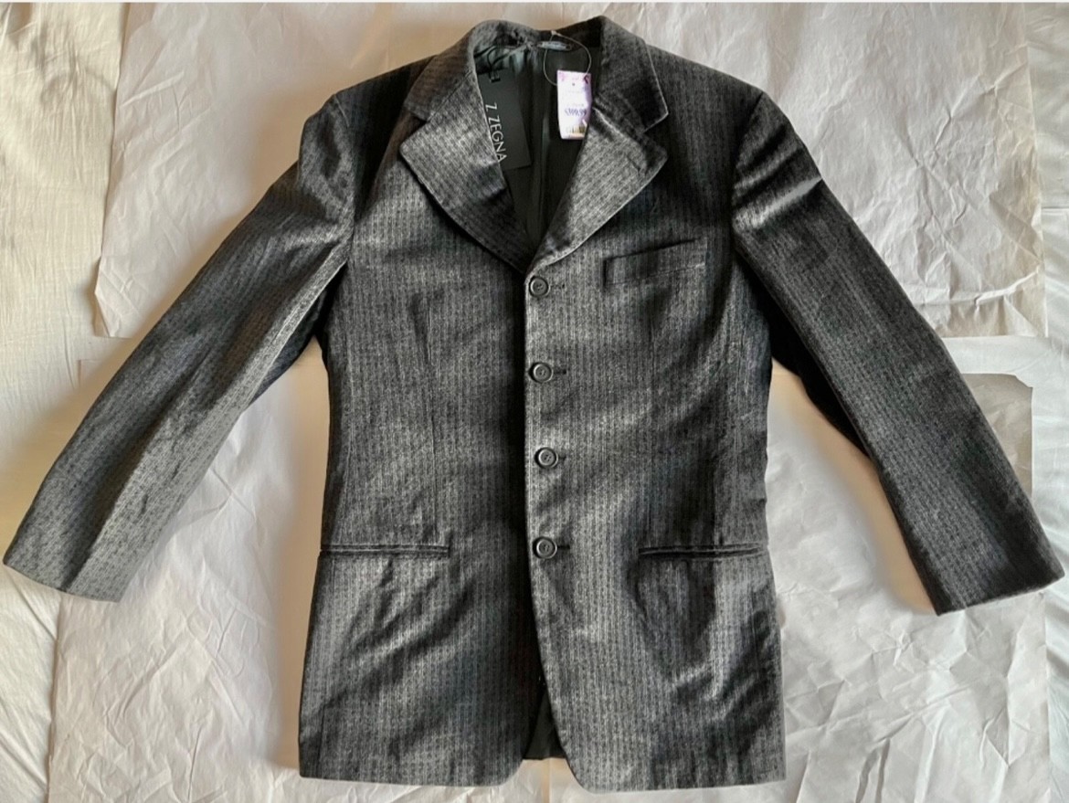 NWT ERMENEGILDO ZEGNA Z Men Silver Gray Stripe Velour SportCoat/Blazer US38/EU48