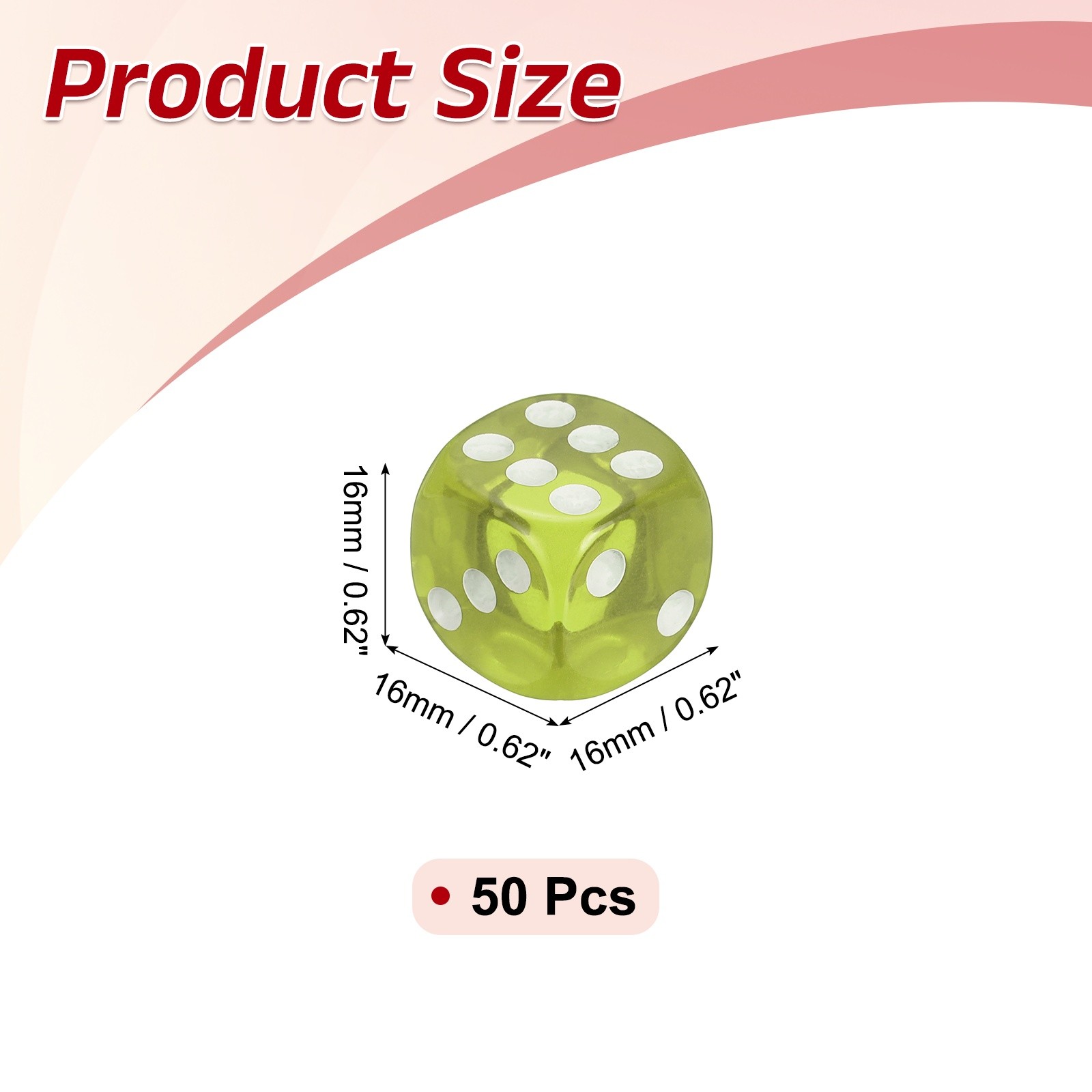 50Pcs Translucent Polyhedral Dice 16mm Square Dice W Rounded Edge, Grass Green