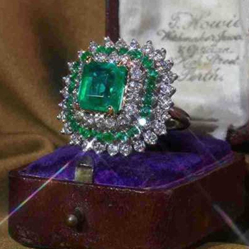 Woman Natural Gemstone Emerald Gift Ring Wedding Jewelry Size 6-10