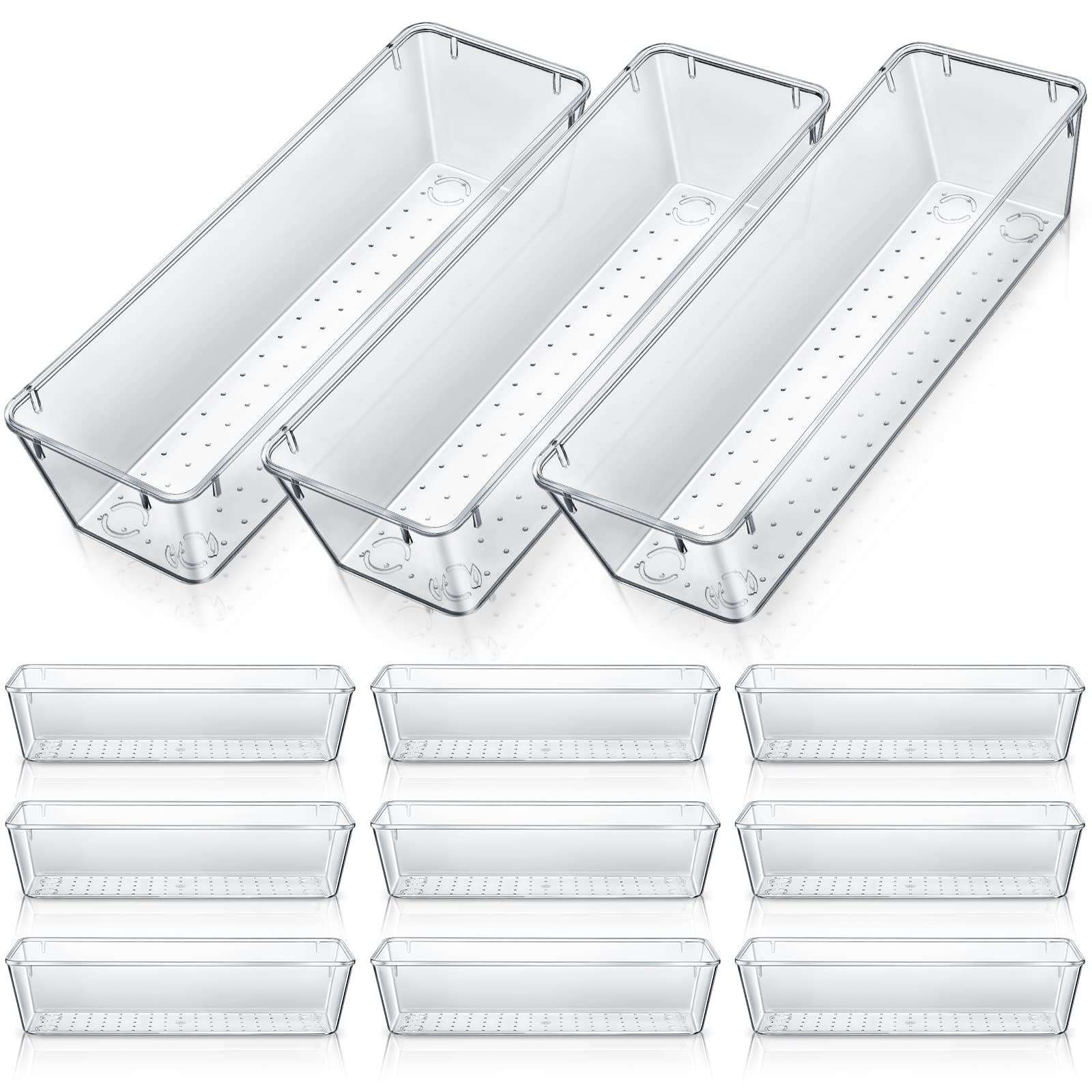 12 Pcs Clear Drawer Organizer 9 x 3 x 2 Inches Plastic Rectangle Trays Makeup...