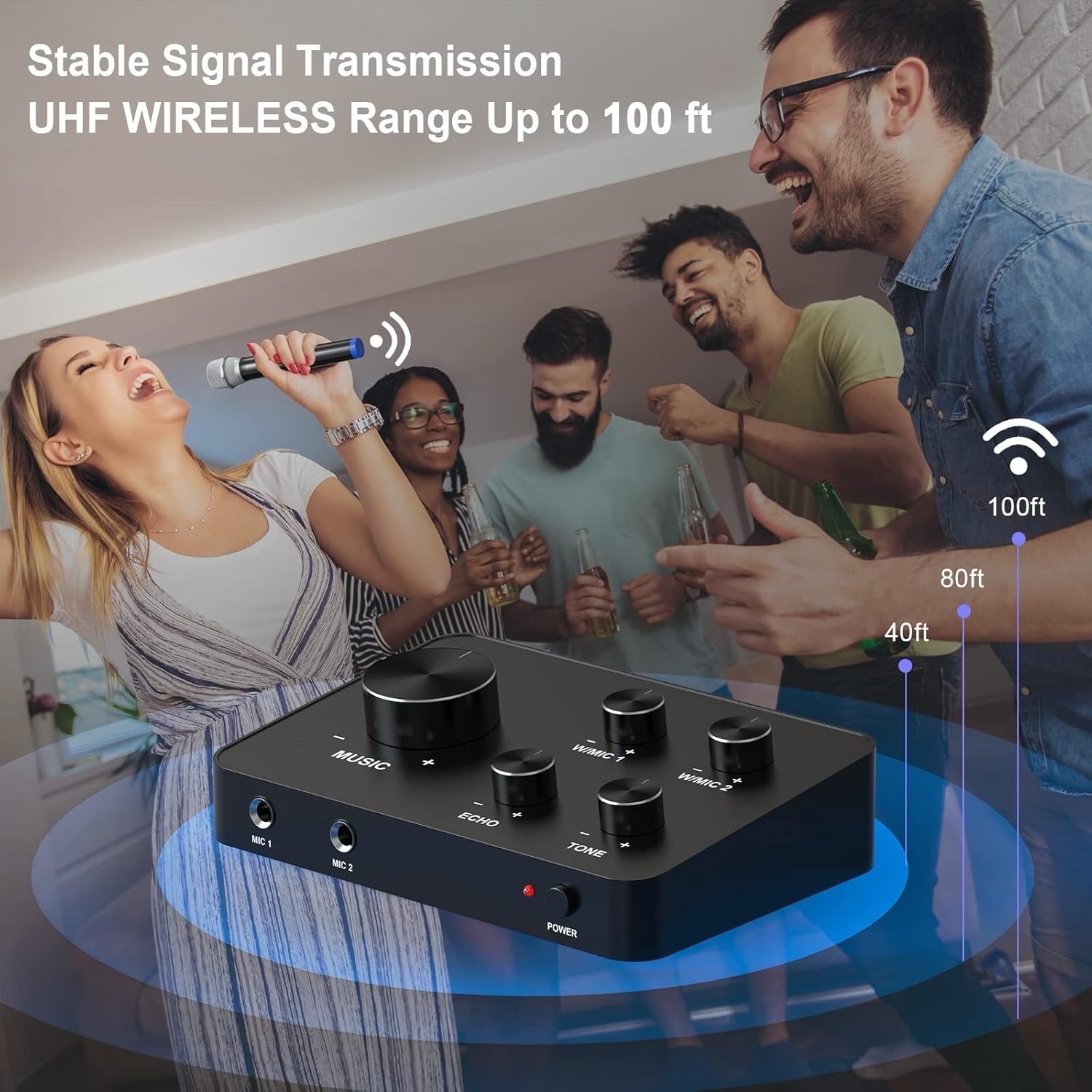 K201 Wireless Microphone Karaoke Mixer System, Dual Handheld Wireless Microphone
