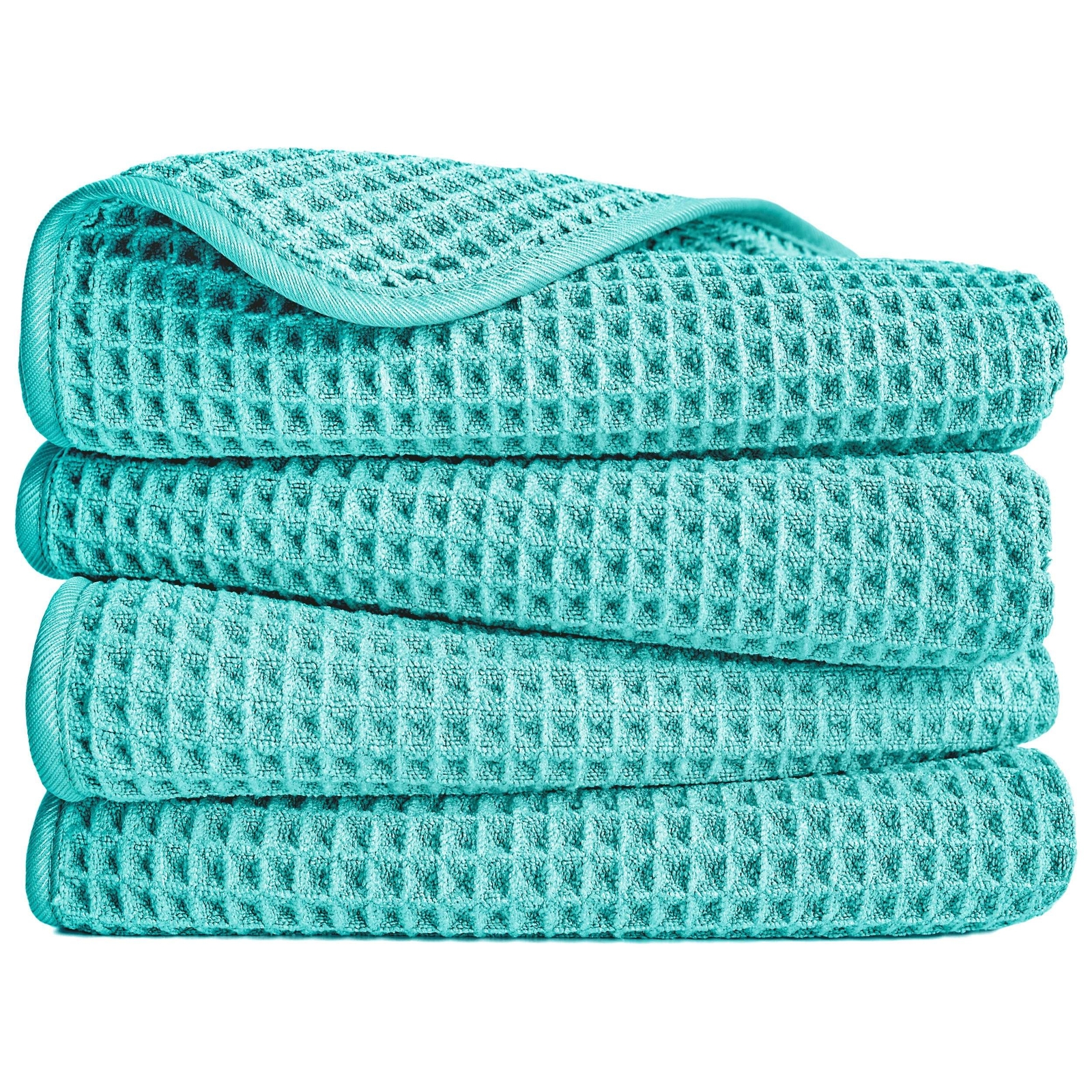 Microfiber Lint Free Hand Towel 16 x 30 in 4 Pack Aqua Waffle Weave