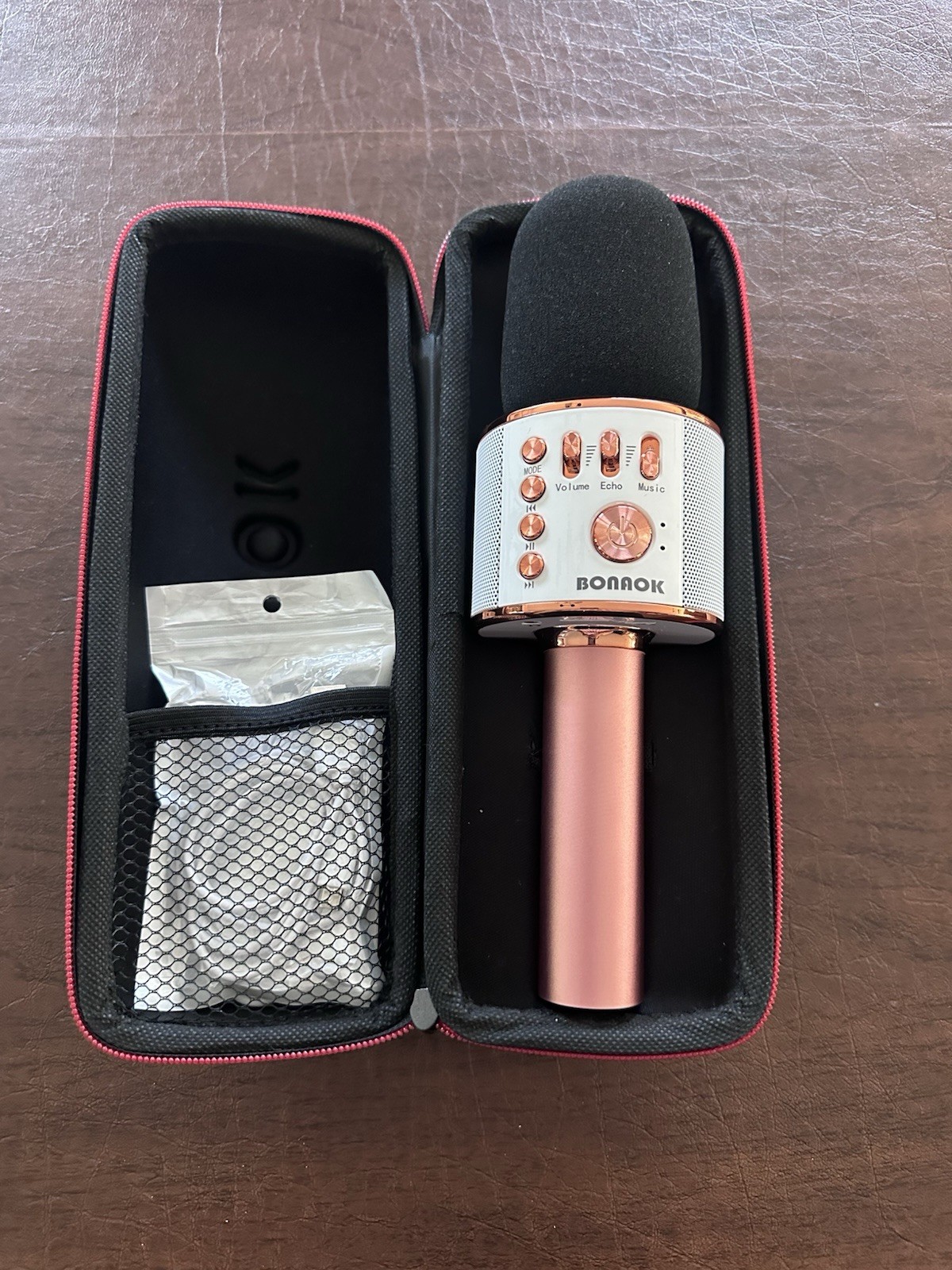 BONAOK Wireless Bluetooth Karaoke Microphone Rose Gold w/ Case & Charger WORKS