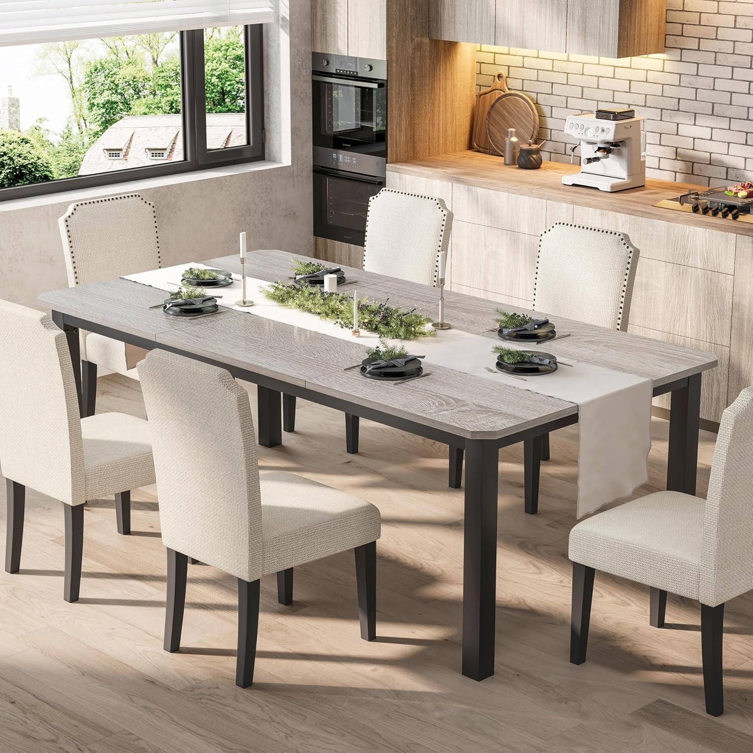 78.7" Dining Table for 8-10 People, Grey Kitchen Tables (Only Table) | High-Dens