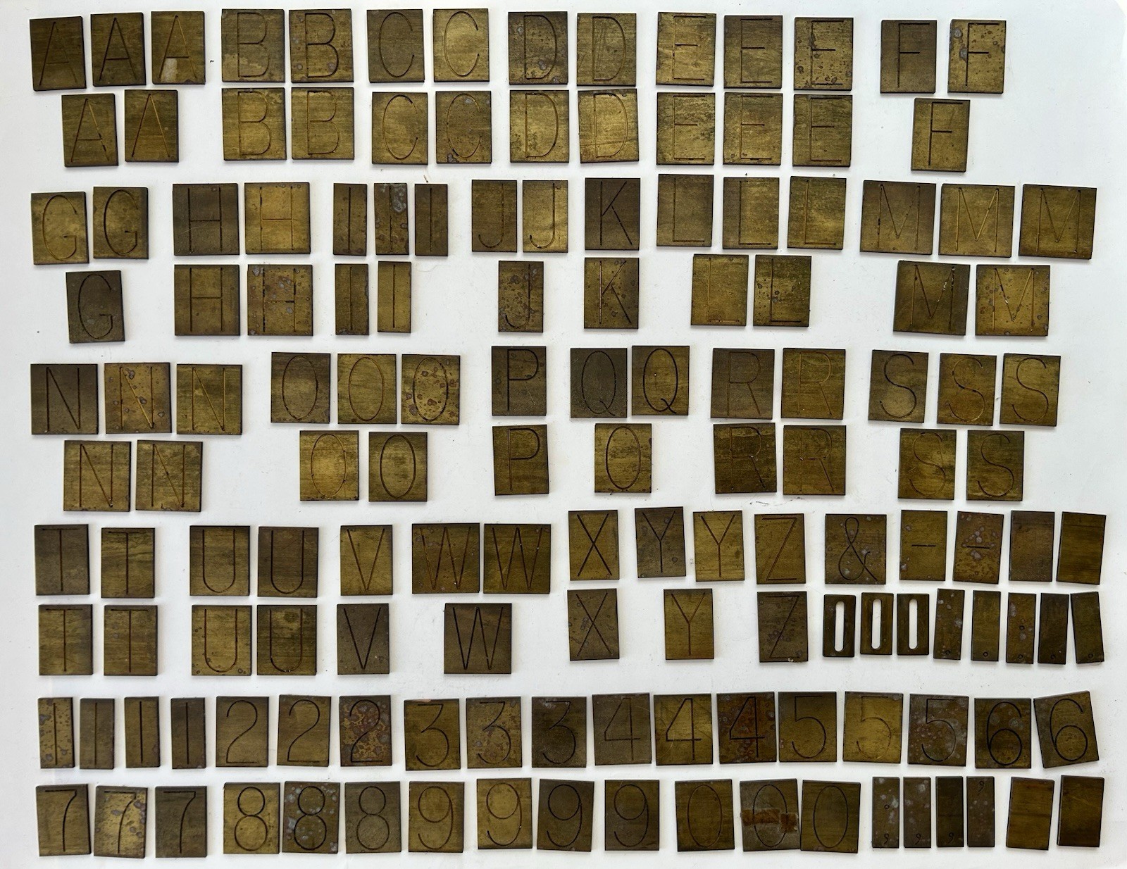 147 Vintage Brass Engraving Fonts Letters/Numbers Punctuation ~  1 3/4” Tiles