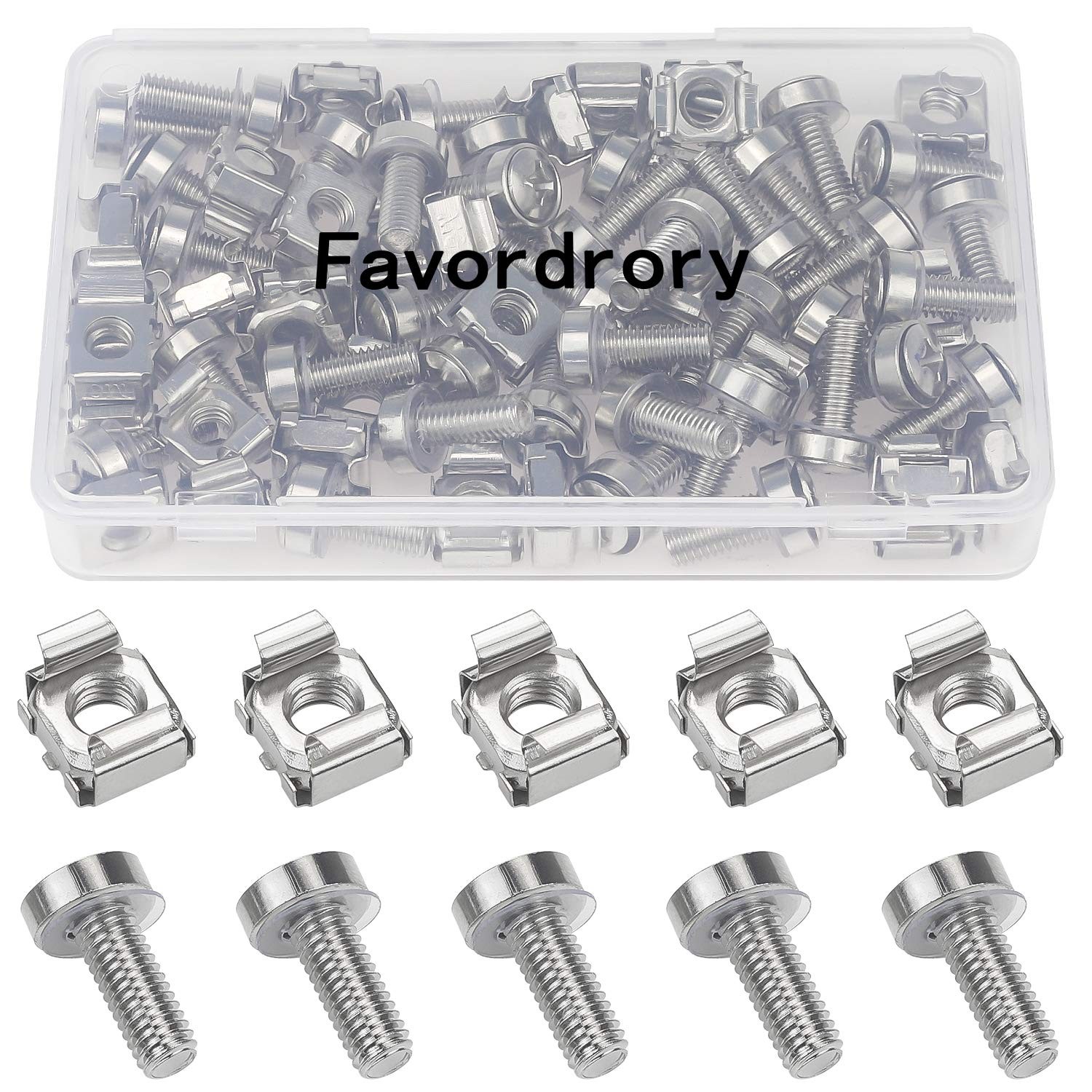 Favordrory 30 Pack M6 x 20mm Rack Mount Cage Nuts, Screws One Size, Silver
