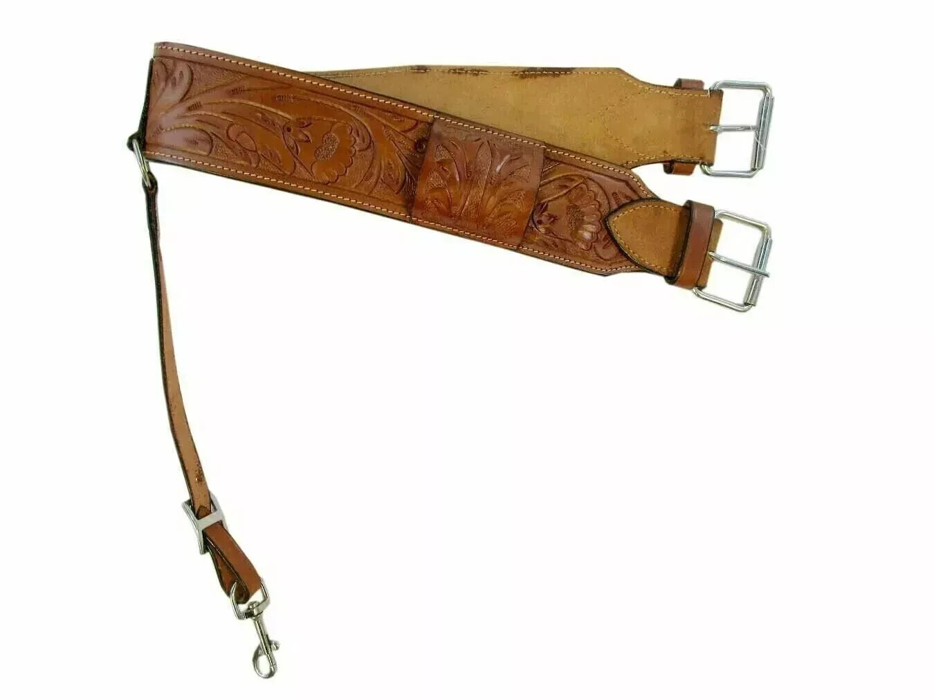 Geniune Leather Floral Tooled Carved Stamped Flank Billet Cinch Girth .