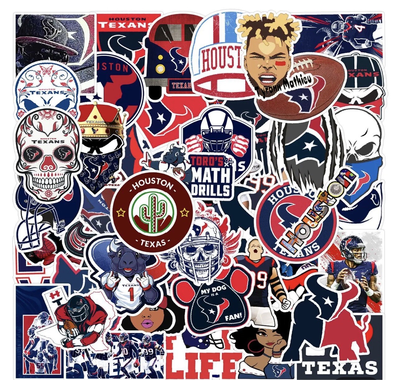 50 PCS Houston Texans Stickers Pack Decals Set Car NFL TX Truck Football Texas
